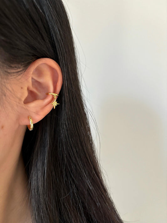 Gold Plated 925 Sterling Silver Star Ear Cuff, Golden North Star Ear Cuffs Jewelry, Daily Drop Star Non-Piercing Earrings, Dainty Jewellery