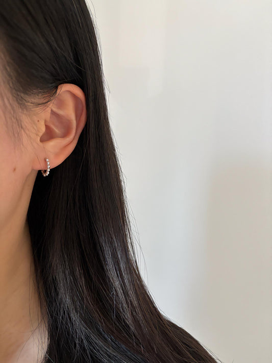 Dainty Silver Beaded Huggie, Golden Bubble Hoop Earrings, Minimalist Daily Basic Jewelry, 18K Gold Plated 925 Sterling Silver Jewellery