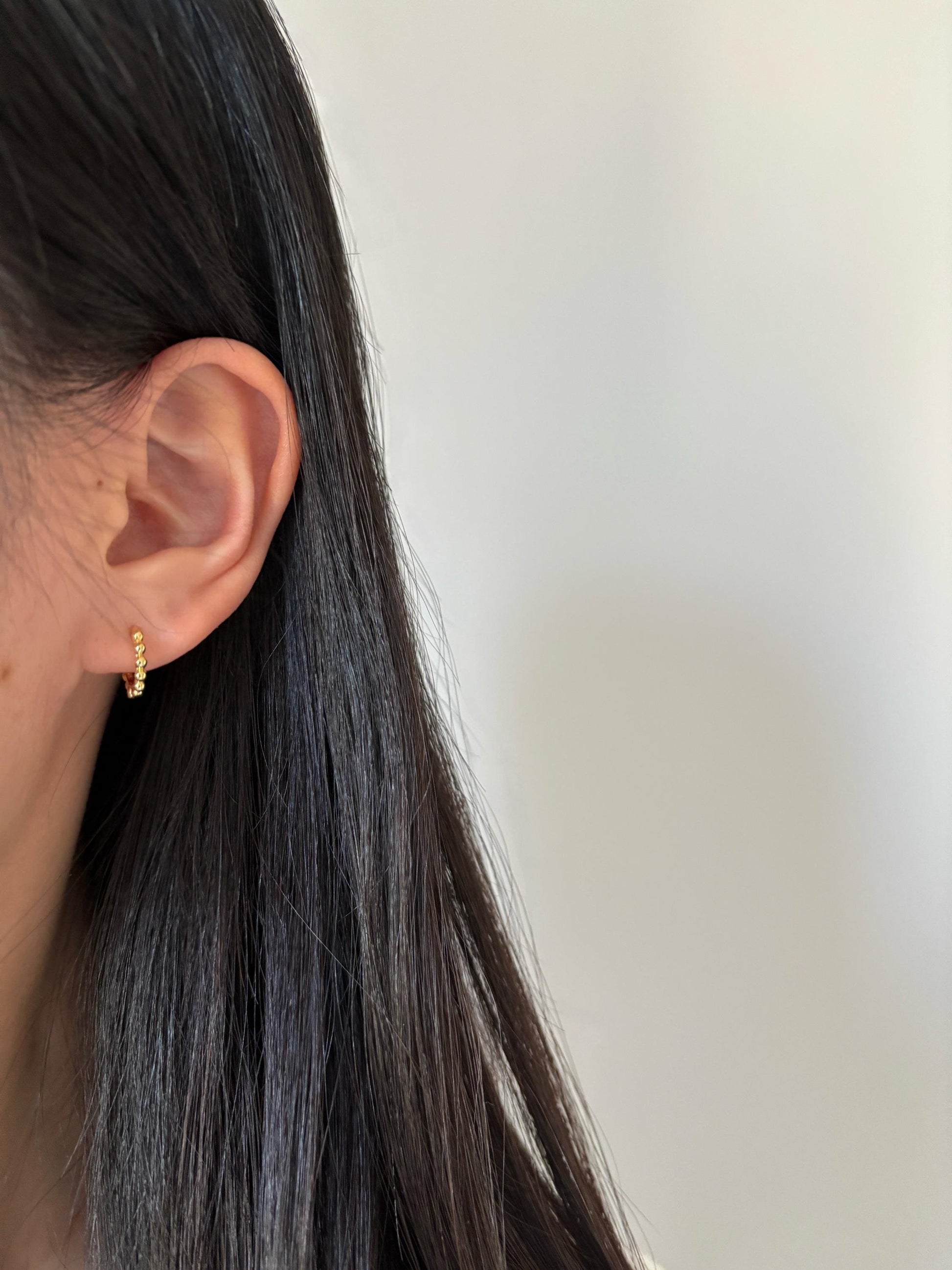Dainty Silver Beaded Huggie, Golden Bubble Hoop Earrings, Minimalist Daily Basic Jewelry, 18K Gold Plated 925 Sterling Silver Jewellery