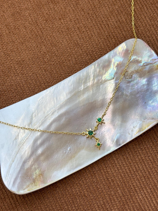 Dainty Green North Star Clavicle Necklace, Green Stone Octagram Pendant Necklace Jewellery, Retro Vintage Style Emerald Celestial Jewelry