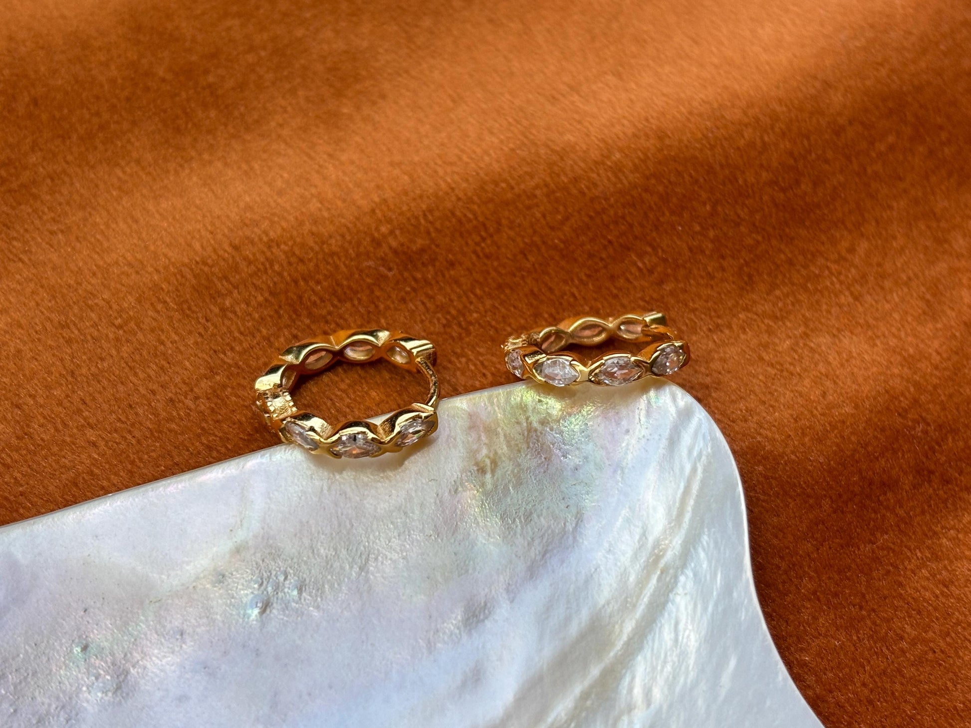 Dainty Shiny Marquise Huggie, Elegant Horse Eyes Hoop Earrings, Retro Style Daily Jewelry, 18K Gold Plated 925 Sterling Silver Jewellery