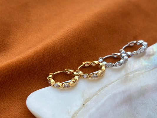 Dainty Shiny Marquise Huggie, Elegant Horse Eyes Hoop Earrings, Retro Style Daily Jewelry, 18K Gold Plated 925 Sterling Silver Jewellery