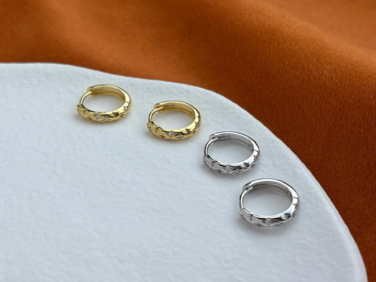 Shiny Star Hoop Earrings, Dainty North Star Huggie, Blue Star Earrings Jewelry, 18K Gold Plated Sterling Silver Sparkling Star Jewellery