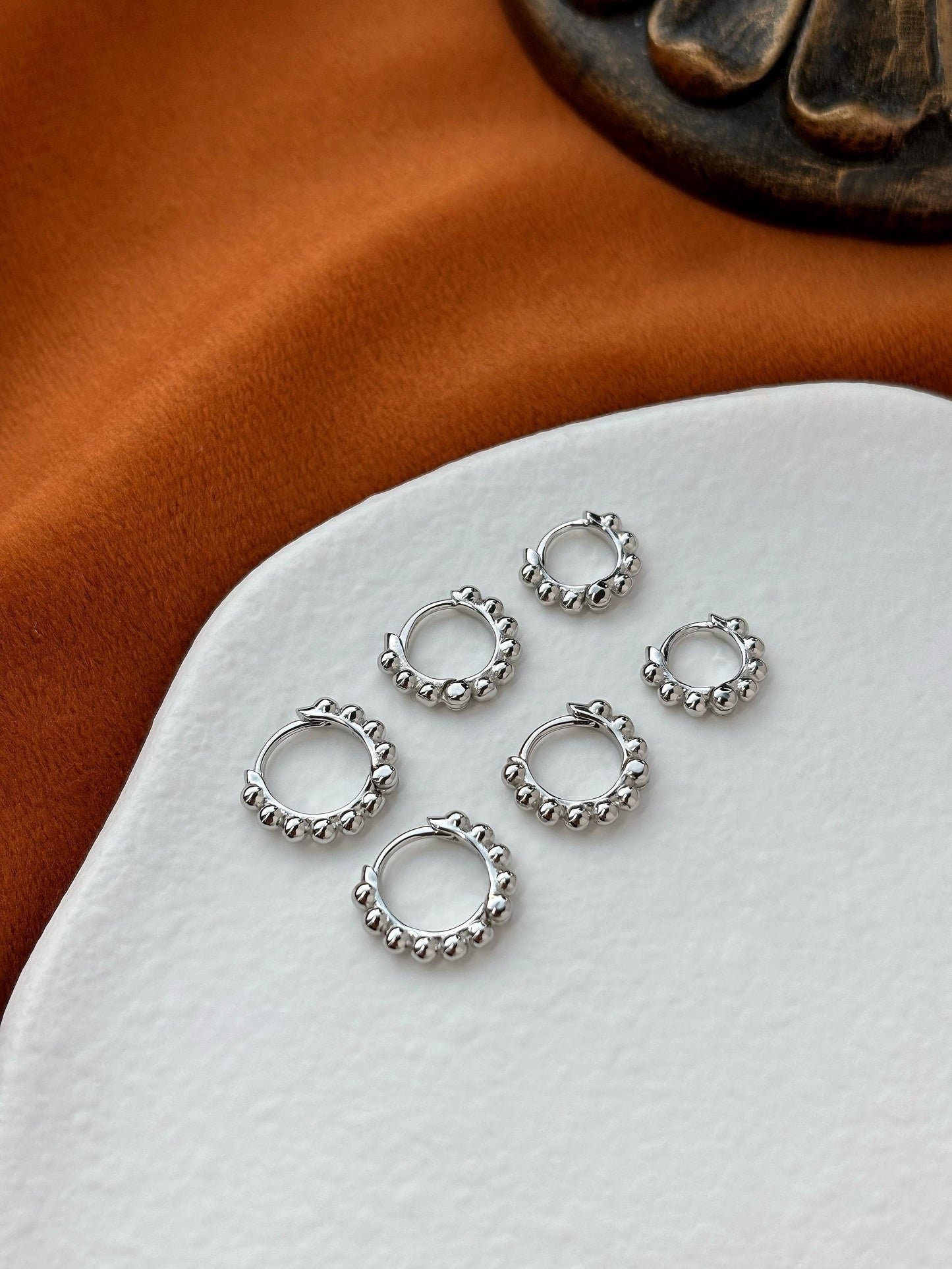 Dainty Silver Beaded Huggie, Golden Bubble Hoop Earrings, Minimalist Daily Basic Jewelry, 18K Gold Plated 925 Sterling Silver Jewellery
