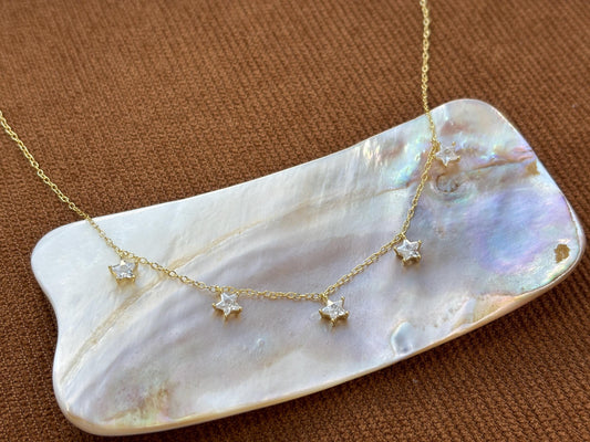 Star Charm Necklace, Golden Shiny Pentacle Star Clavicle Necklace Jewellery, Gold Plated 925 Sterling Silver Dainty Celestial Choker Jewelry