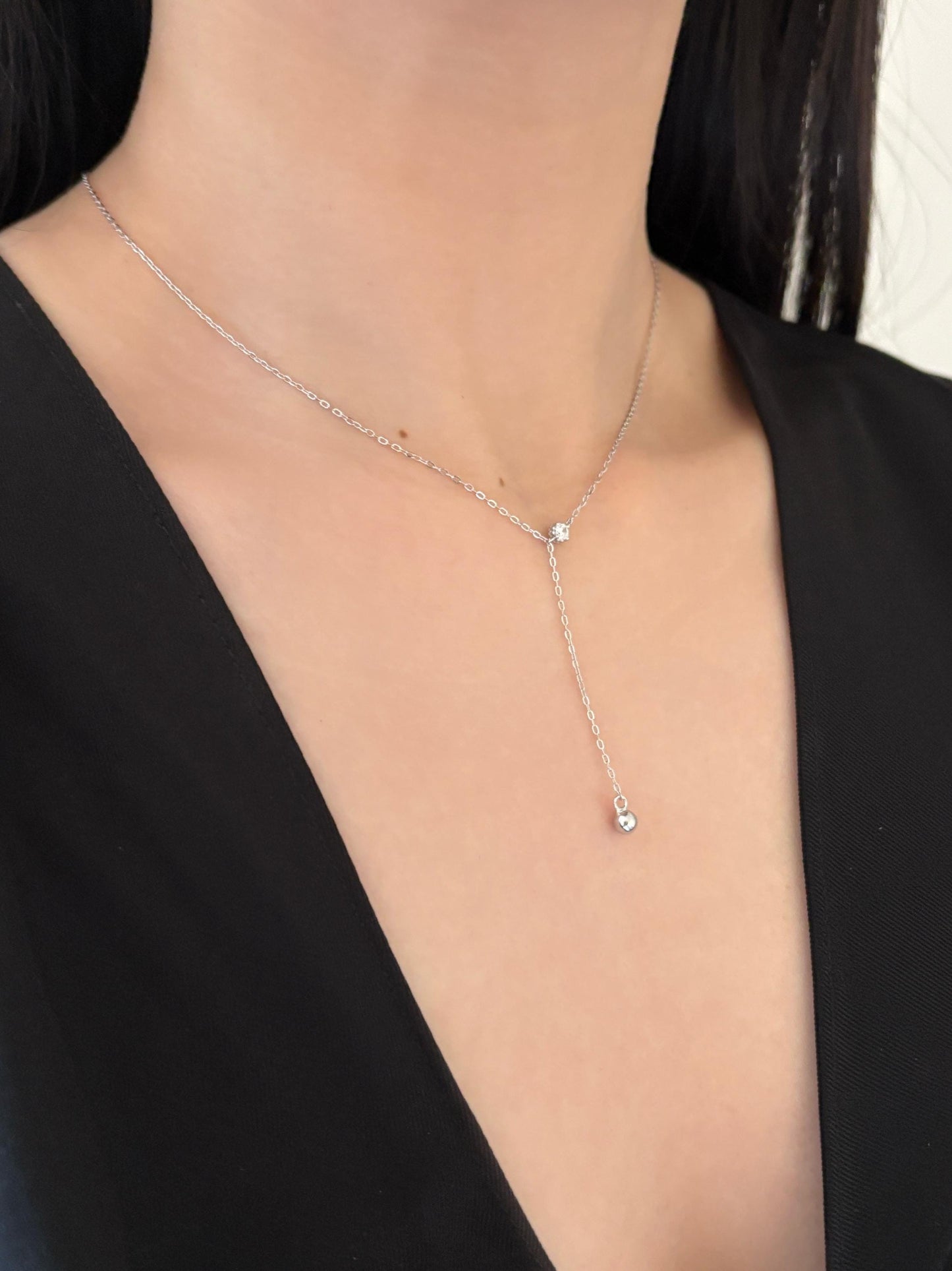 Dainty Chain Y Shaped Lariat Necklace, Gold Plated Sterling Silver Zircon Clavicle Necklace Jewelry, Elegant Bead Pendant Necklace Jewellery