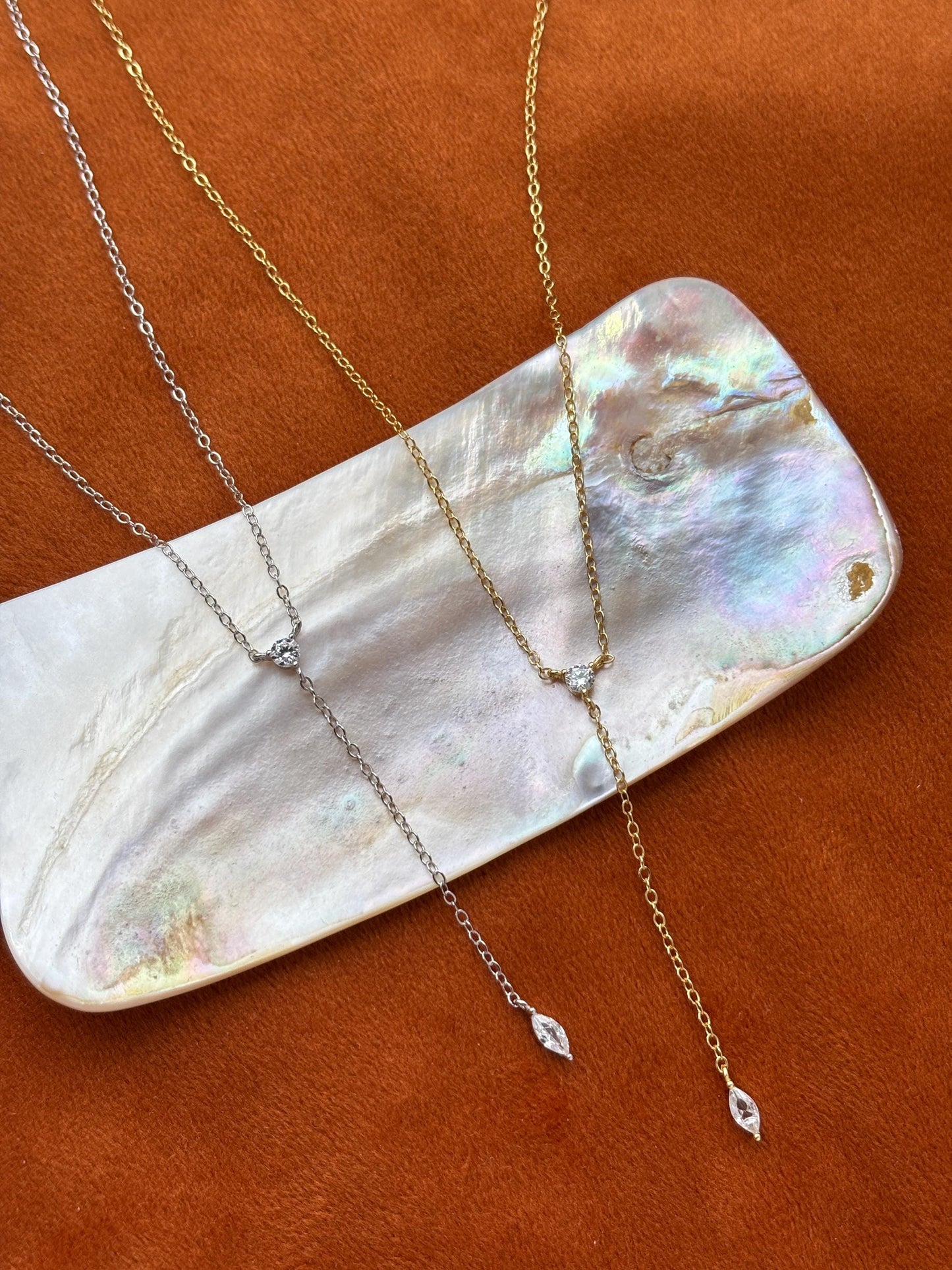 Dainty Chain Y Shaped Lariat Necklace, Gold Plated Sterling Silver Zircon Clavicle Necklace Jewelry, Elegant Drop Pendant Necklace Jewellery