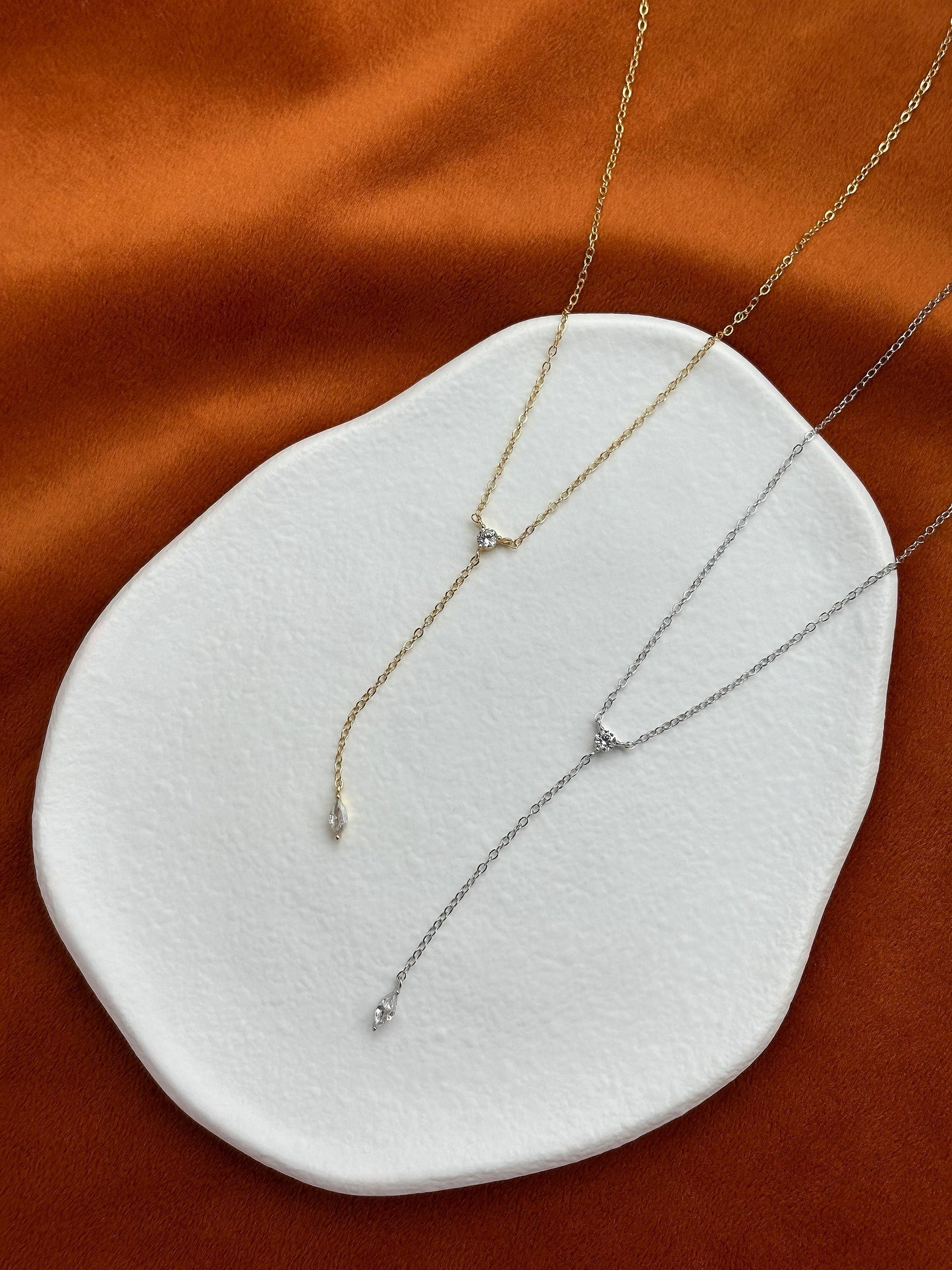 Dainty Chain Y Shaped Lariat Necklace, Gold Plated Sterling Silver Zircon Clavicle Necklace Jewelry, Elegant Drop Pendant Necklace Jewellery
