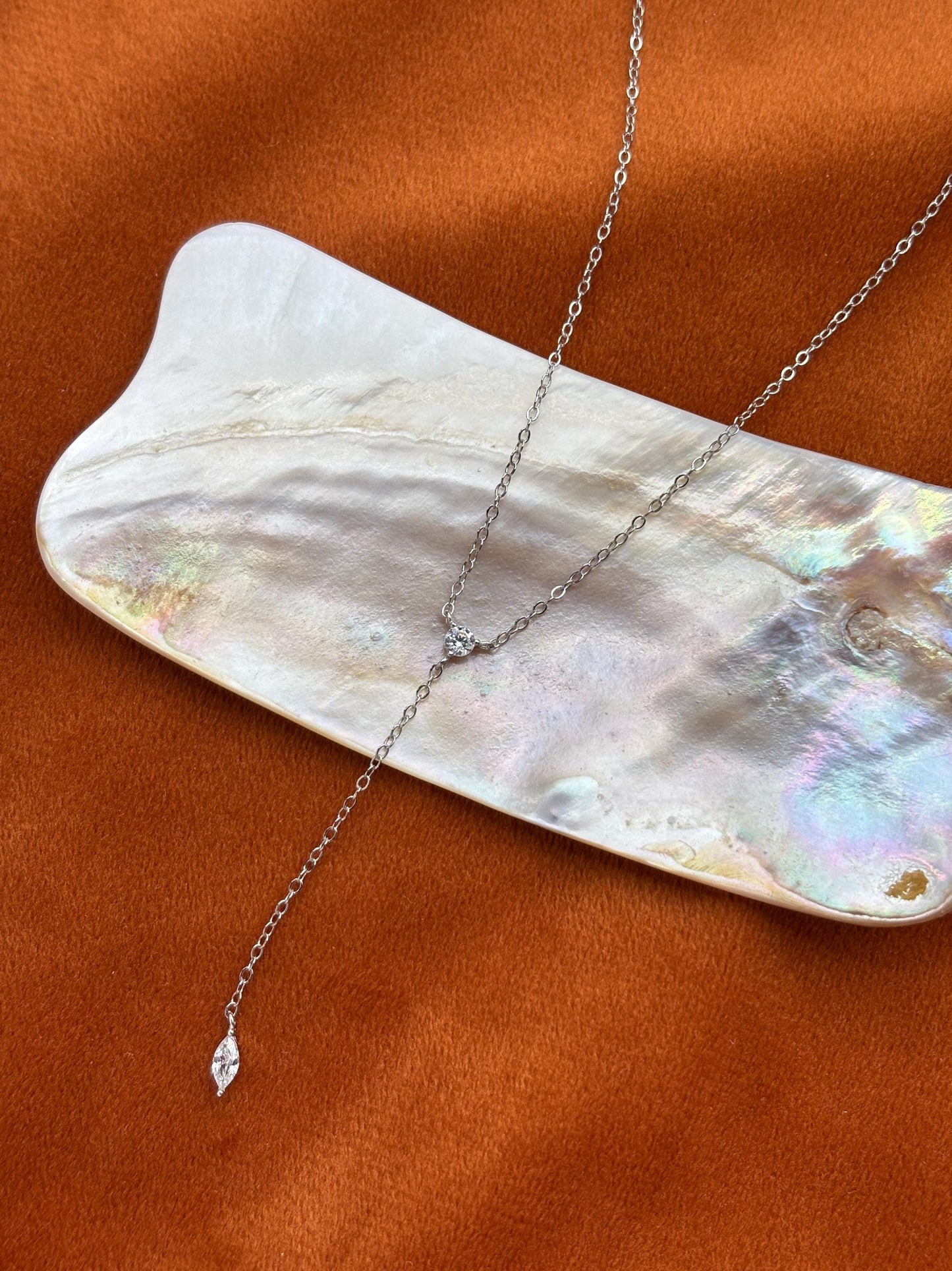 Dainty Chain Y Shaped Lariat Necklace, Gold Plated Sterling Silver Zircon Clavicle Necklace Jewelry, Elegant Drop Pendant Necklace Jewellery