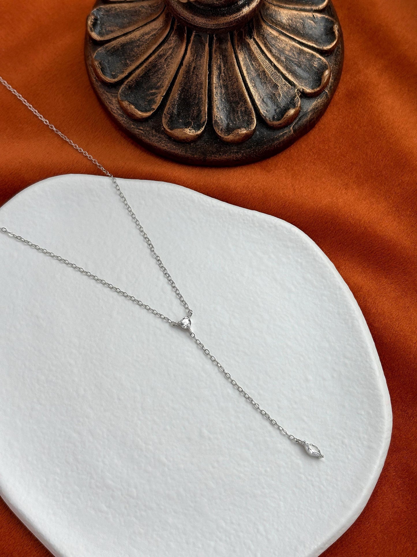 Dainty Chain Y Shaped Lariat Necklace, Gold Plated Sterling Silver Zircon Clavicle Necklace Jewelry, Elegant Drop Pendant Necklace Jewellery