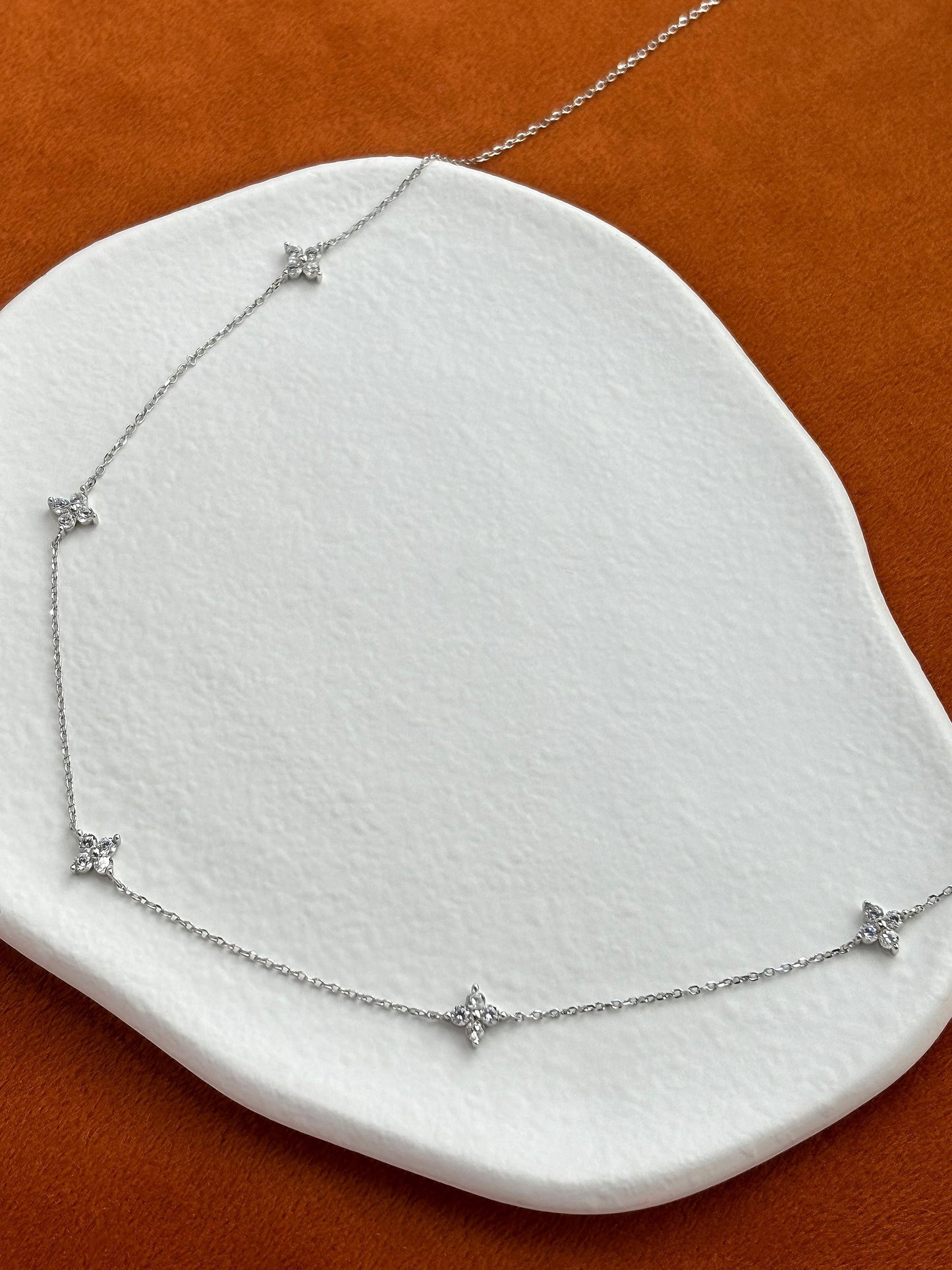 Silver Clover Necklace, Classic Golden Four Leaf Flower Charm Necklace, Floral Star Gold Plated 925 Silver Jewellery, Dainty Elegant Jewelry