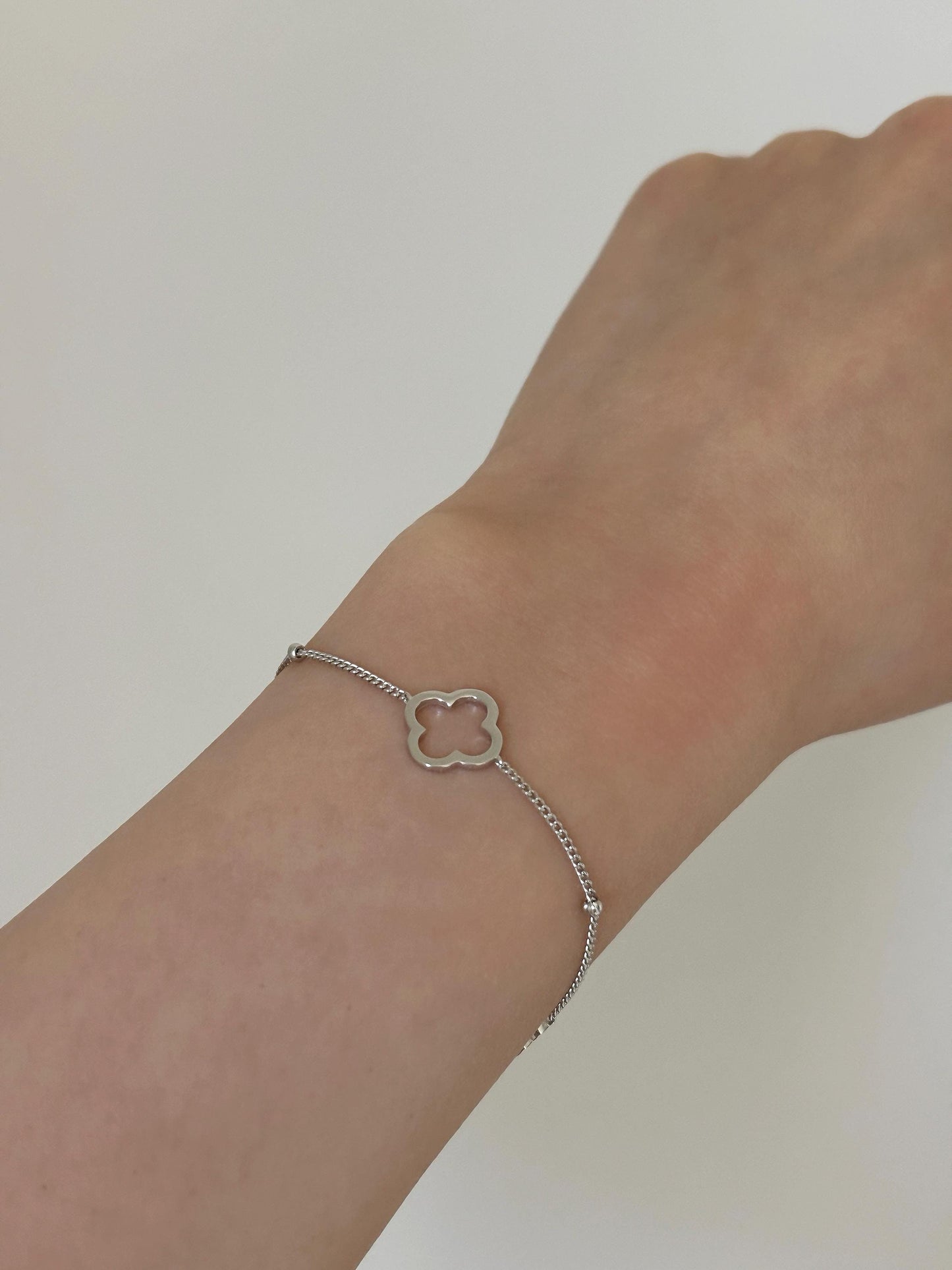 Dainty Silver Clover Bracelet, Golden Four Leaf Flower Charm Bracelet, Floral Gold Plated Sterling Silver Jewellery, Lovely Elegant Jewelry