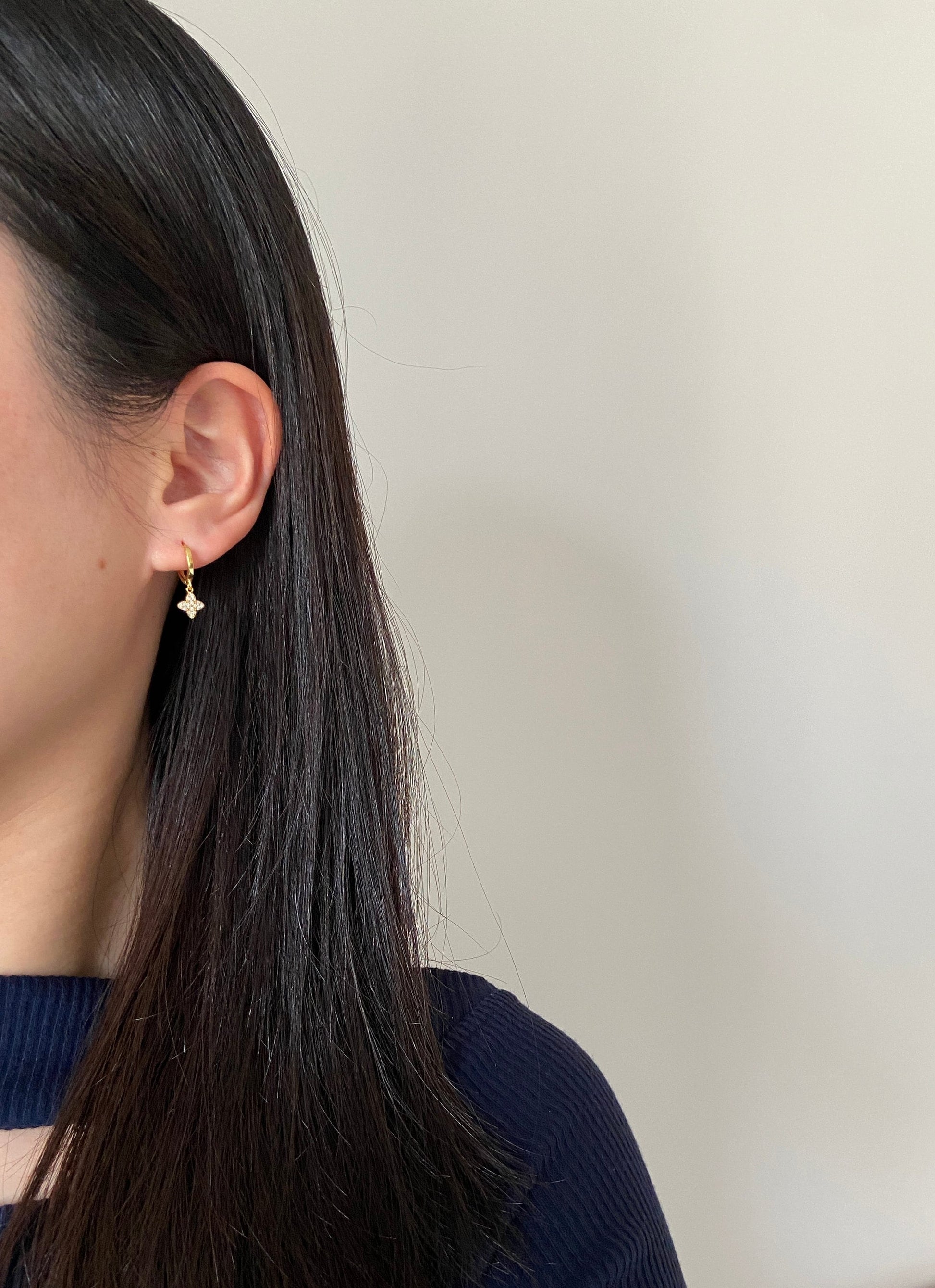 Clover Hoop Earrings, 14K Gold Plated 925 Sterling Silver Flower Drop Earrings