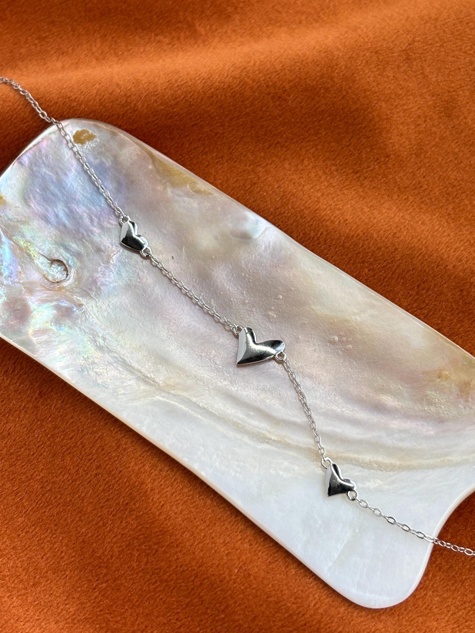 Cute Heart Shaped Bracelet, Silver Charm Bracelet, Golden Thin Chain Love Bracelet, Gold Plated 925 Silver Jewellery, Dainty Elegant Jewelry