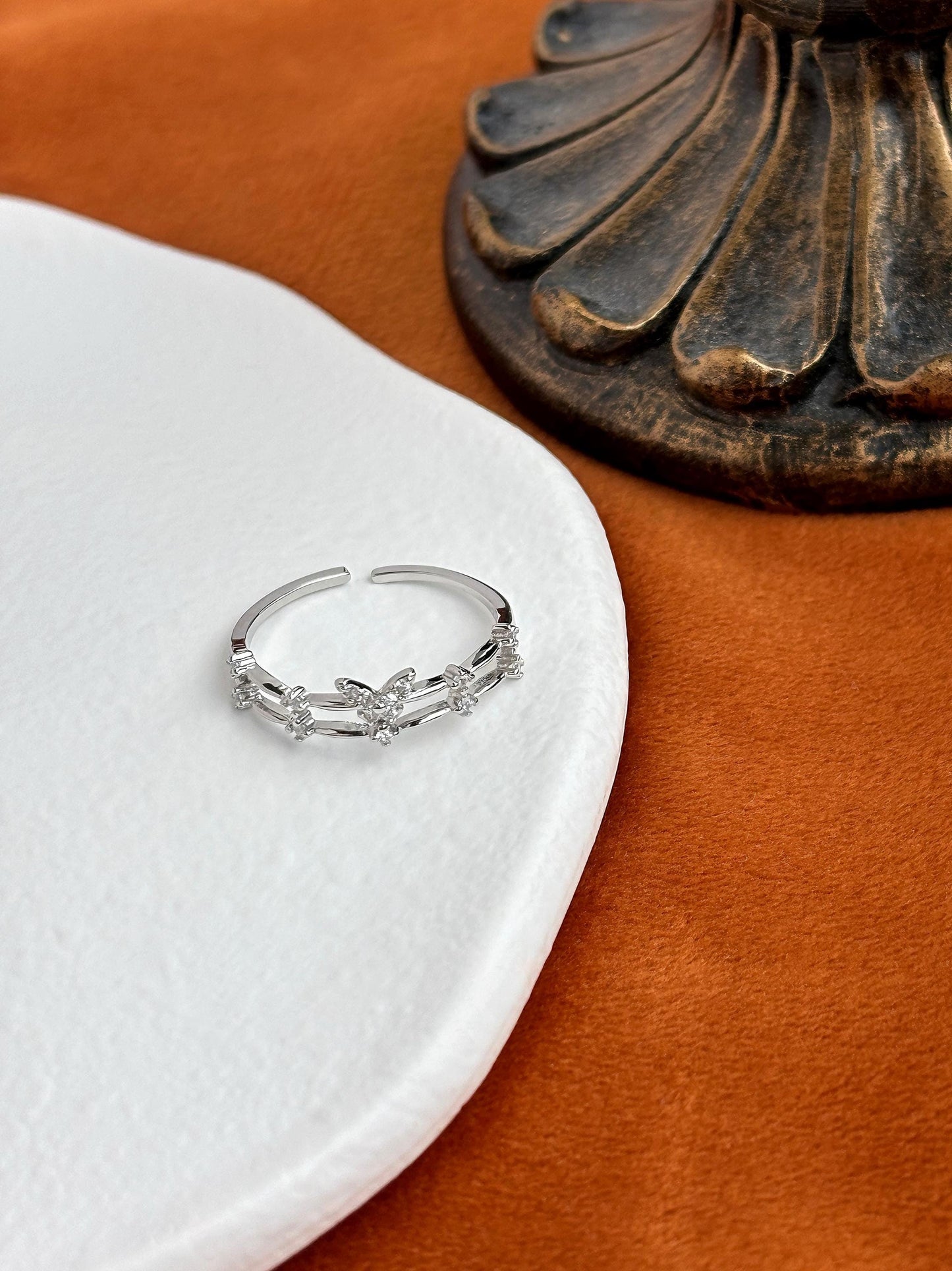 Golden Butterfly Ring, Double Layers Adjustable Rings, Gold Heart Jewelry, Dainty Shiny Zircon Rings, Luxury Elegant Jewellery