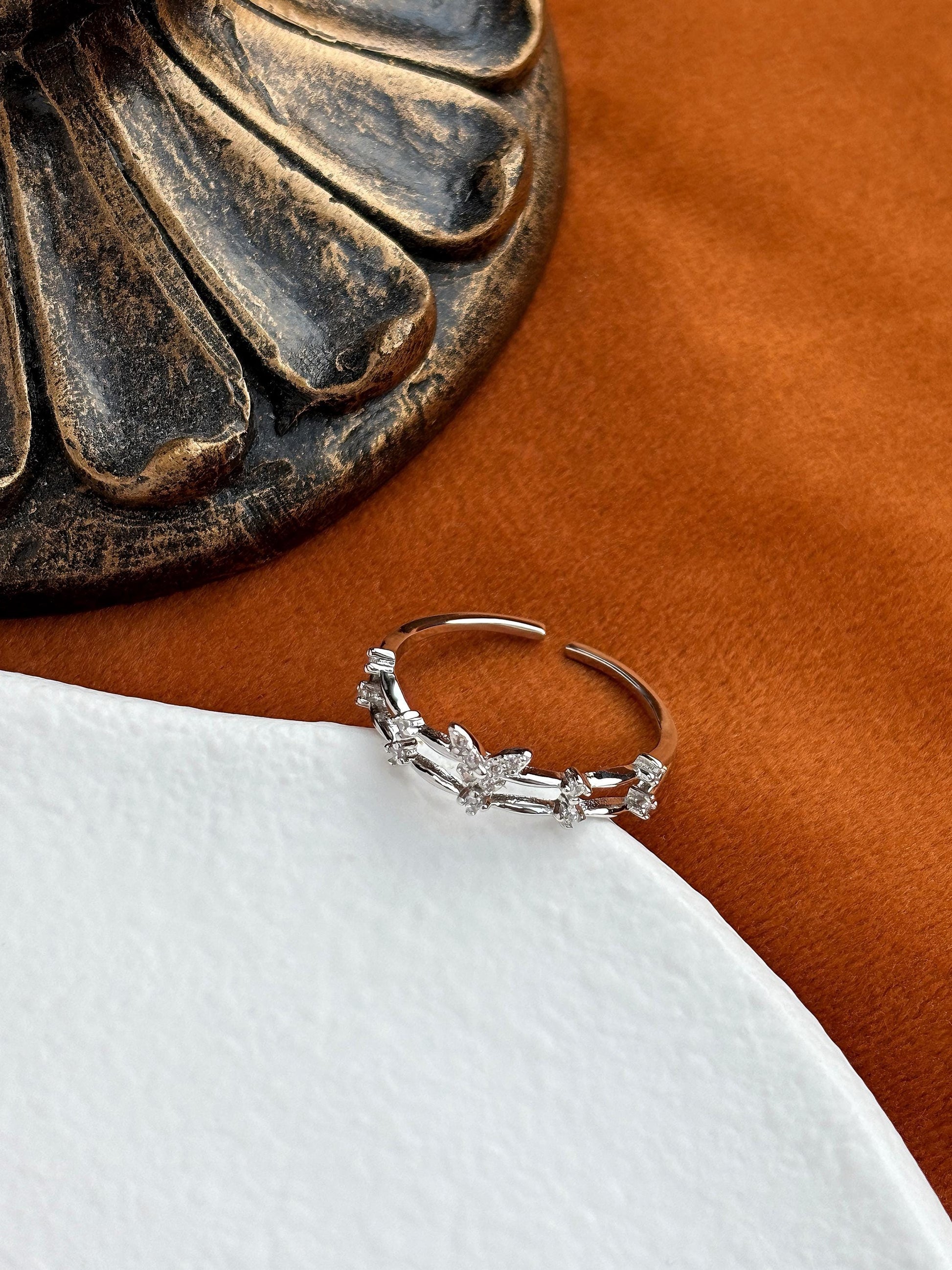 Golden Butterfly Ring, Double Layers Adjustable Rings, Gold Heart Jewelry, Dainty Shiny Zircon Rings, Luxury Elegant Jewellery