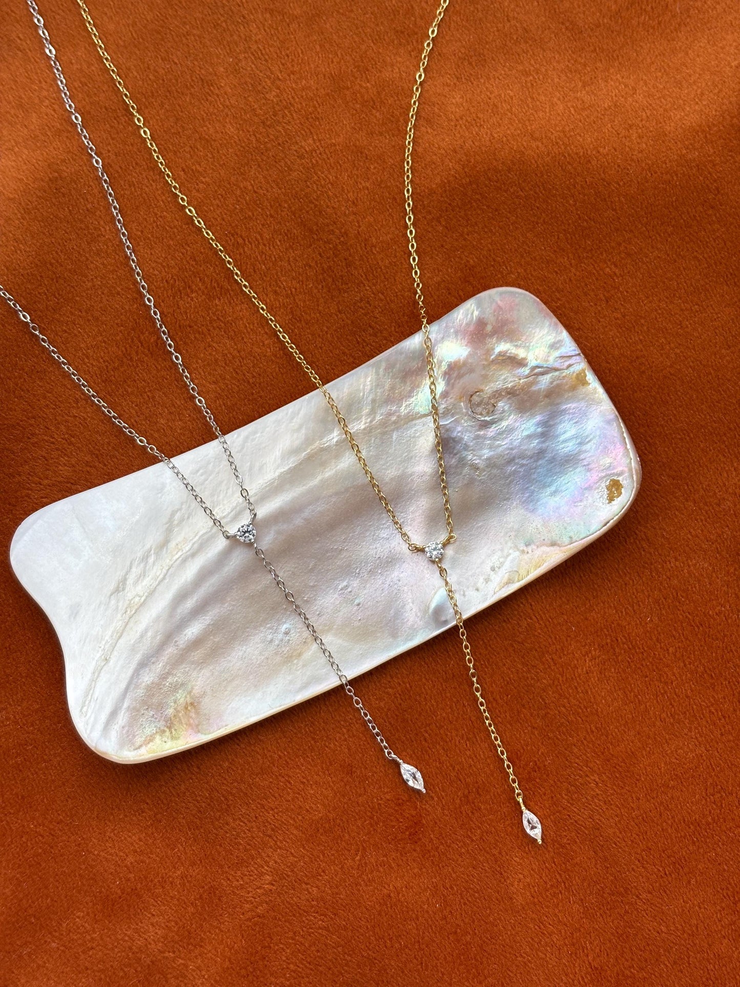 Dainty Chain Y Shaped Lariat Necklace, Gold Plated Sterling Silver Zircon Clavicle Necklace Jewelry, Elegant Drop Pendant Necklace Jewellery