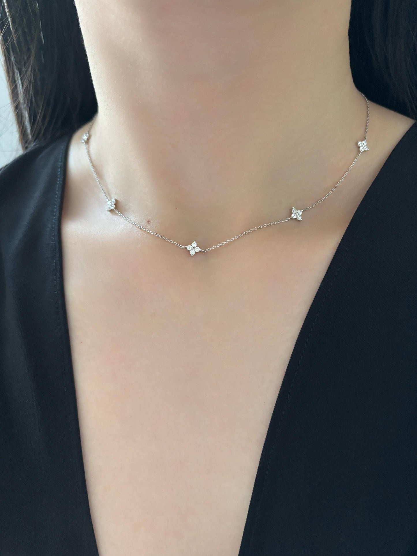 Silver Clover Necklace, Classic Golden Four Leaf Flower Charm Necklace, Floral Star Gold Plated 925 Silver Jewellery, Dainty Elegant Jewelry