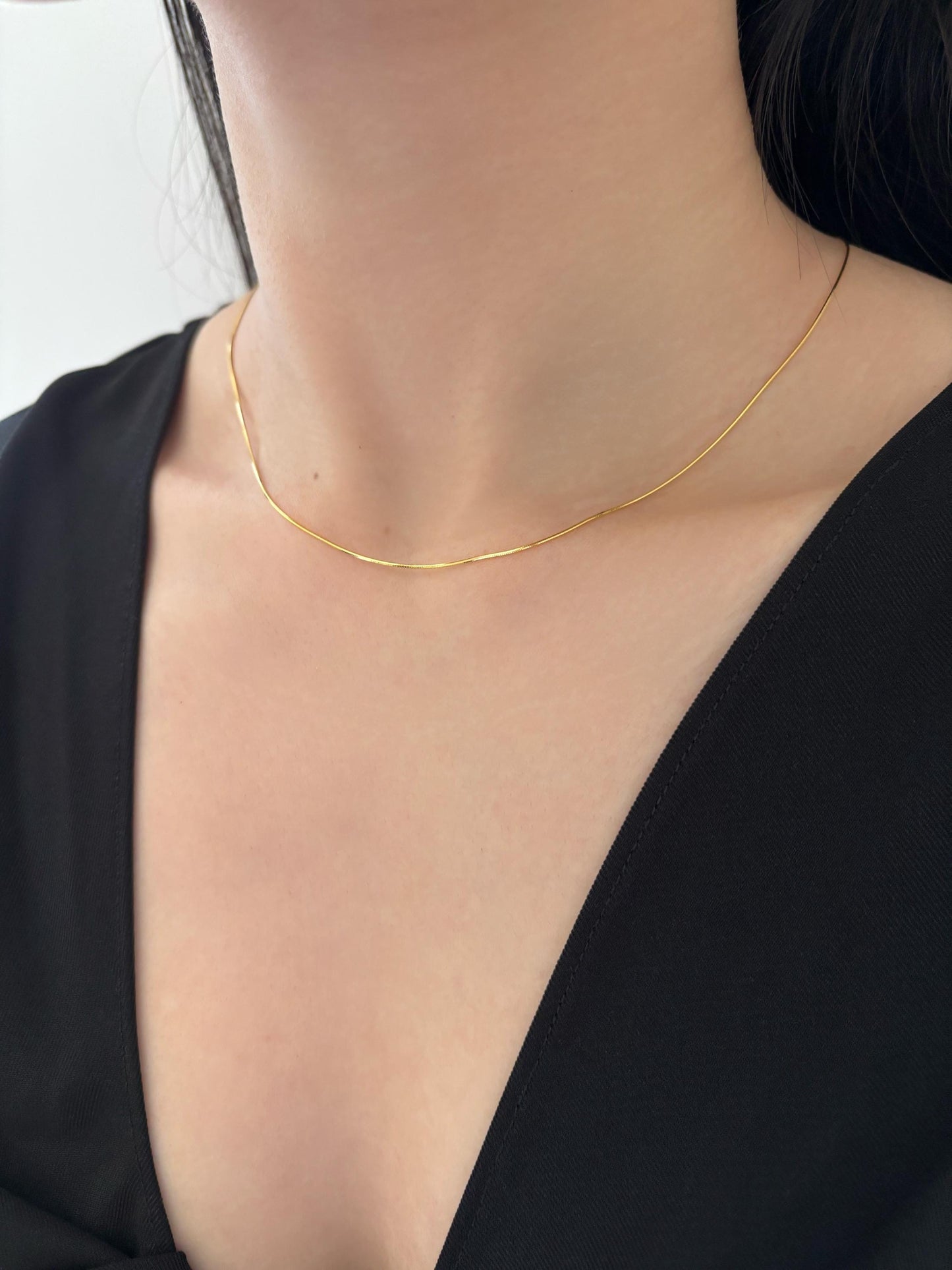 Basic Snake Bone Chain Necklace, Golden Clavicle Thin Necklace, Gold Plated Silver Minimalist Everyday Jewellery, Dainty Elegant Jewelry