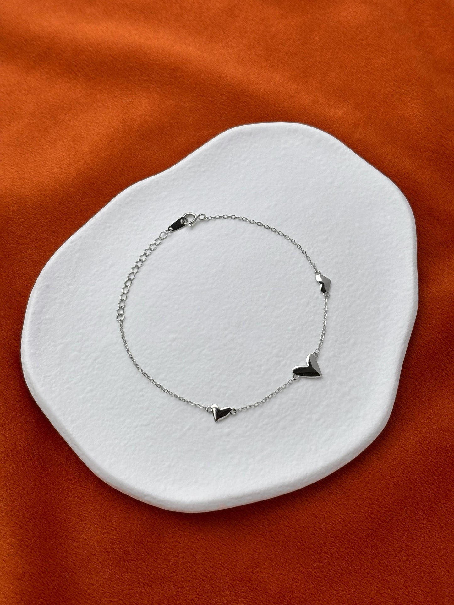 Cute Heart Shaped Bracelet, Silver Charm Bracelet, Golden Thin Chain Love Bracelet, Gold Plated 925 Silver Jewellery, Dainty Elegant Jewelry