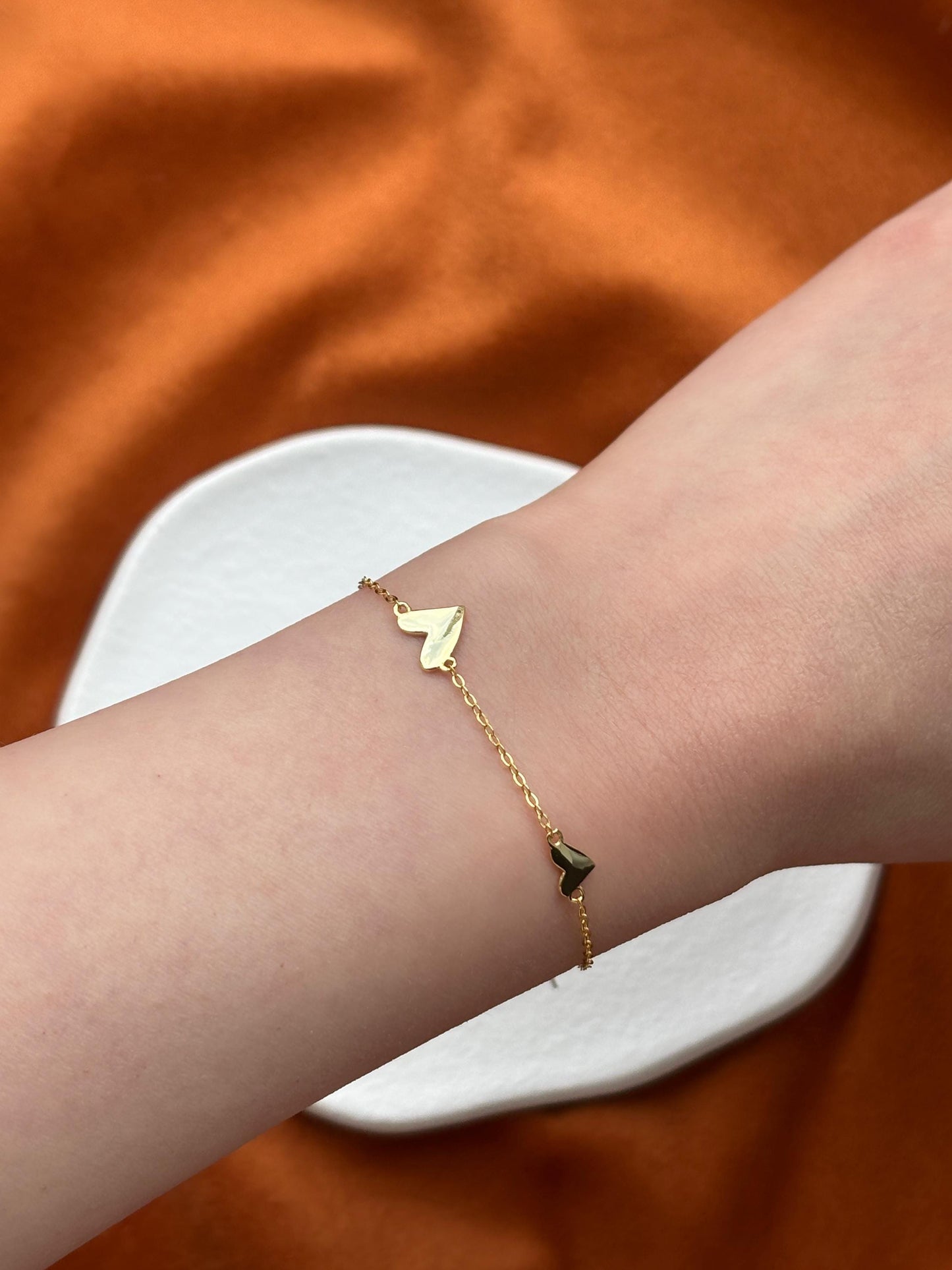 Cute Heart Shaped Bracelet, Silver Charm Bracelet, Golden Thin Chain Love Bracelet, Gold Plated 925 Silver Jewellery, Dainty Elegant Jewelry