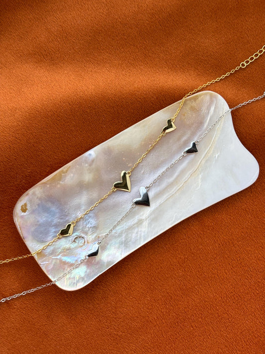 Cute Heart Shaped Bracelet, Silver Charm Bracelet, Golden Thin Chain Love Bracelet, Gold Plated 925 Silver Jewellery, Dainty Elegant Jewelry