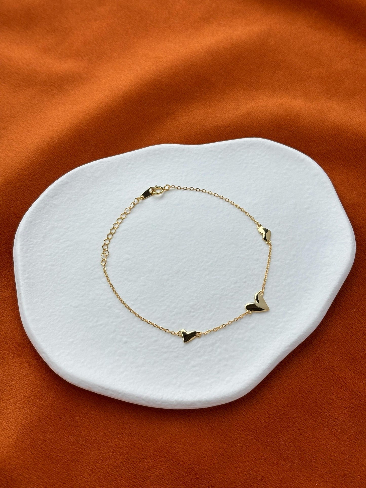 Cute Heart Shaped Bracelet, Silver Charm Bracelet, Golden Thin Chain Love Bracelet, Gold Plated 925 Silver Jewellery, Dainty Elegant Jewelry