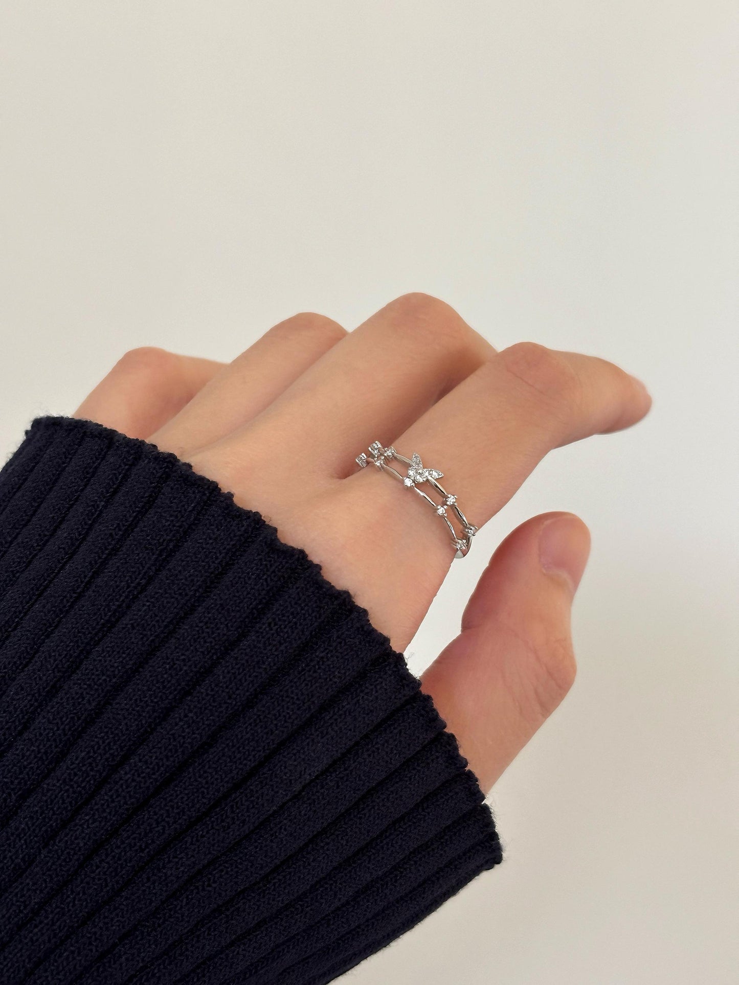 Golden Butterfly Ring, Double Layers Adjustable Rings, Gold Heart Jewelry, Dainty Shiny Zircon Rings, Luxury Elegant Jewellery