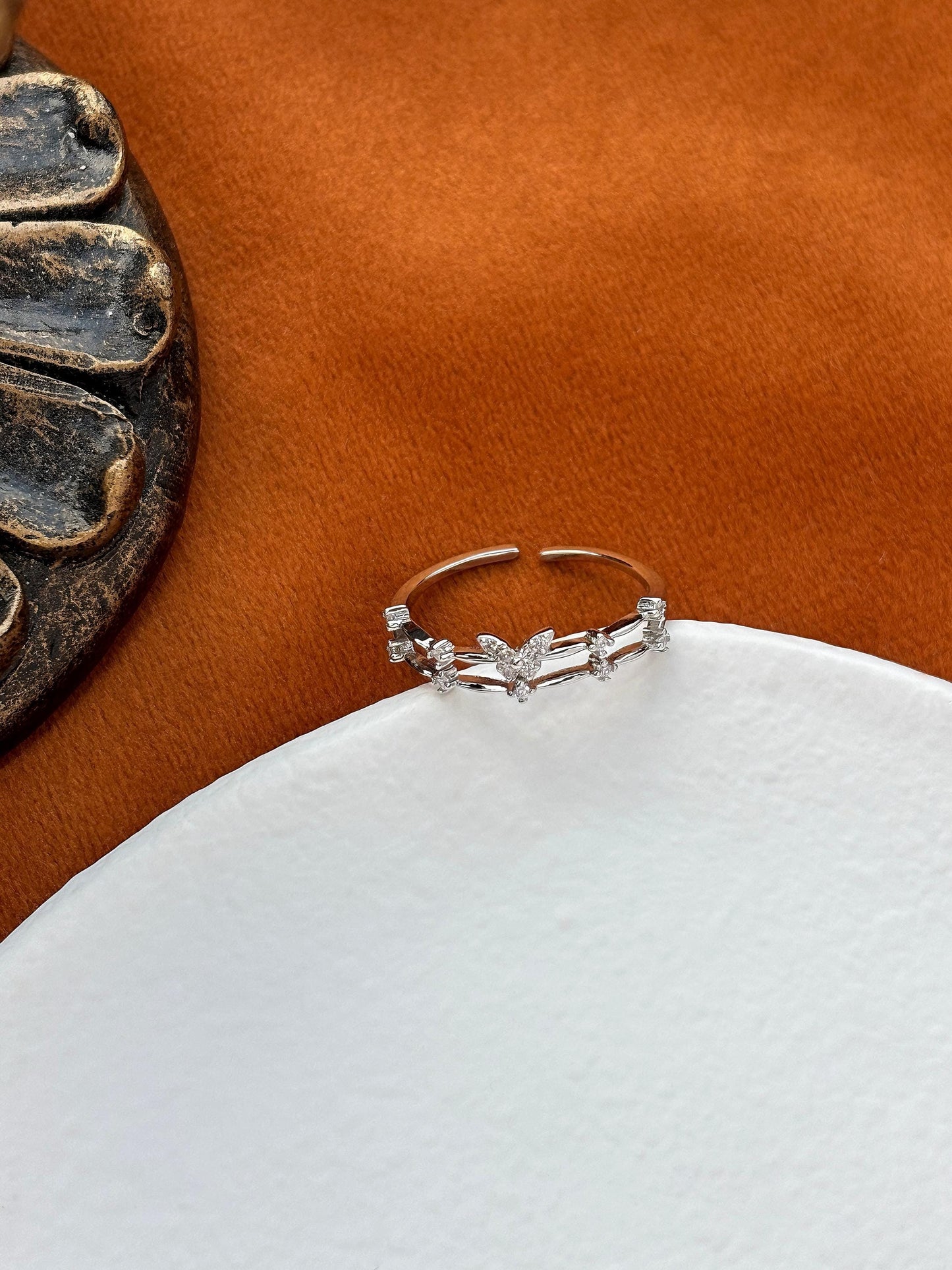 Golden Butterfly Ring, Double Layers Adjustable Rings, Gold Heart Jewelry, Dainty Shiny Zircon Rings, Luxury Elegant Jewellery