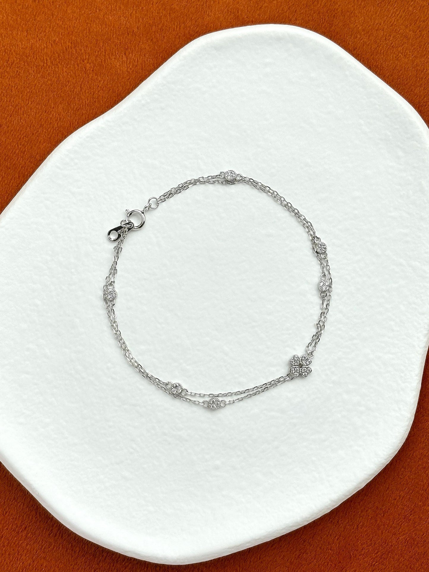 Cute Silver Four Leaf Clover Bracelet, Golden Flower Charm Bracelet, Floral Gold Plated Sterling Silver Jewellery, Dainty Elegant Jewelry