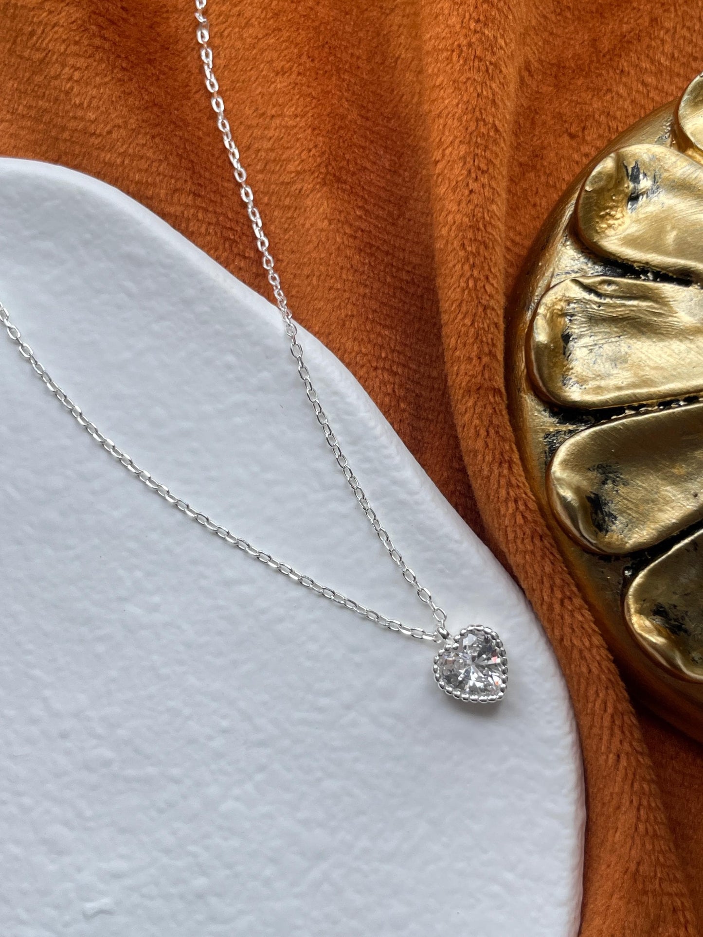 Cute Silver Heart Clavicle Necklace, Pink Heart Pendant Jewellery, Shiny Sparkling Love Necklace, Dainty Lovely Jewelry, 925 Sterling Silver