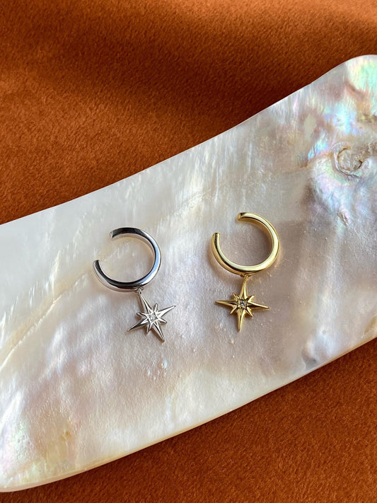 Gold Plated 925 Sterling Silver Star Ear Cuff, Golden North Star Ear Cuffs Jewelry, Daily Drop Star Non-Piercing Earrings, Dainty Jewellery