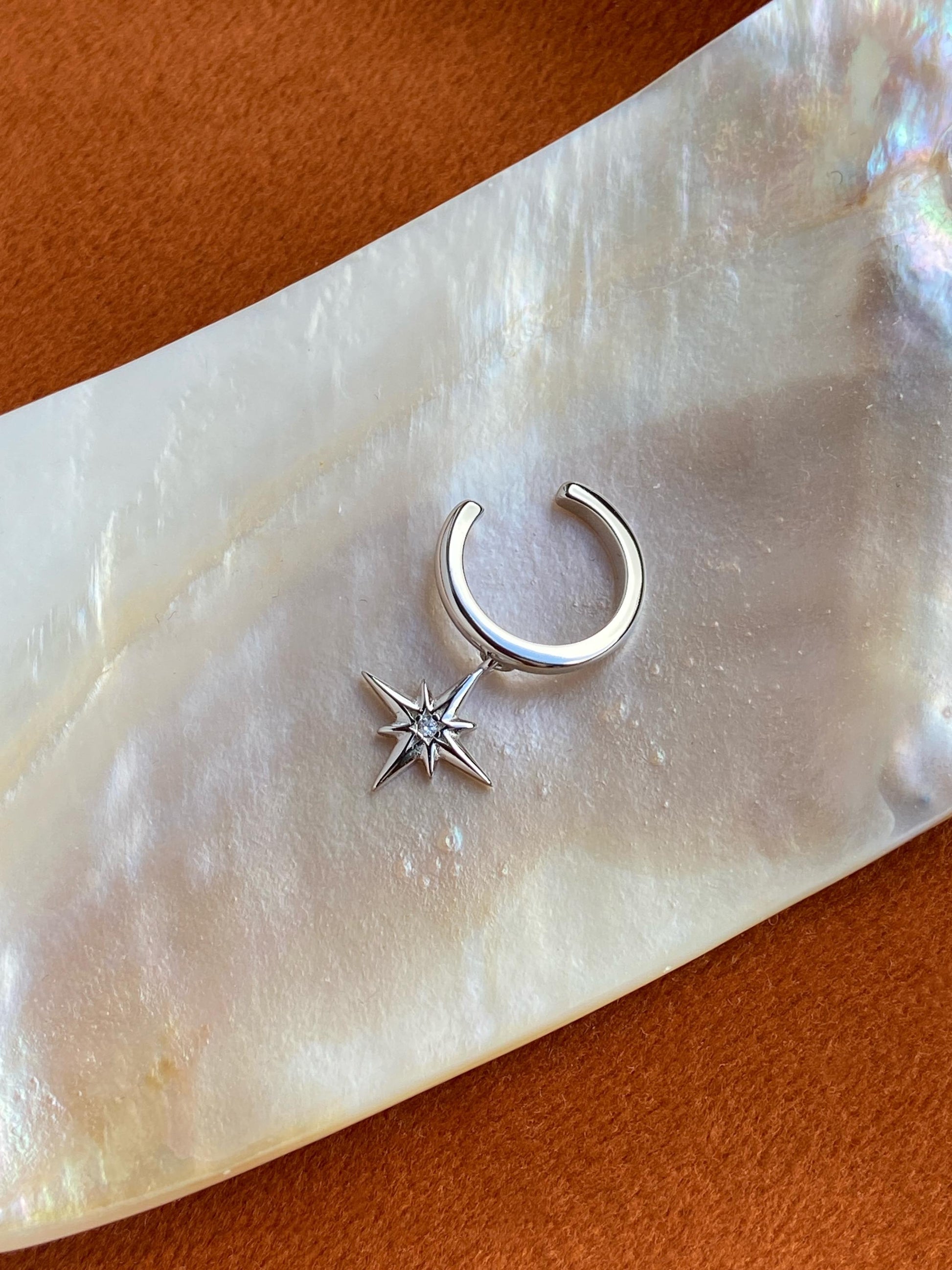 Gold Plated 925 Sterling Silver Star Ear Cuff, Golden North Star Ear Cuffs Jewelry, Daily Drop Star Non-Piercing Earrings, Dainty Jewellery