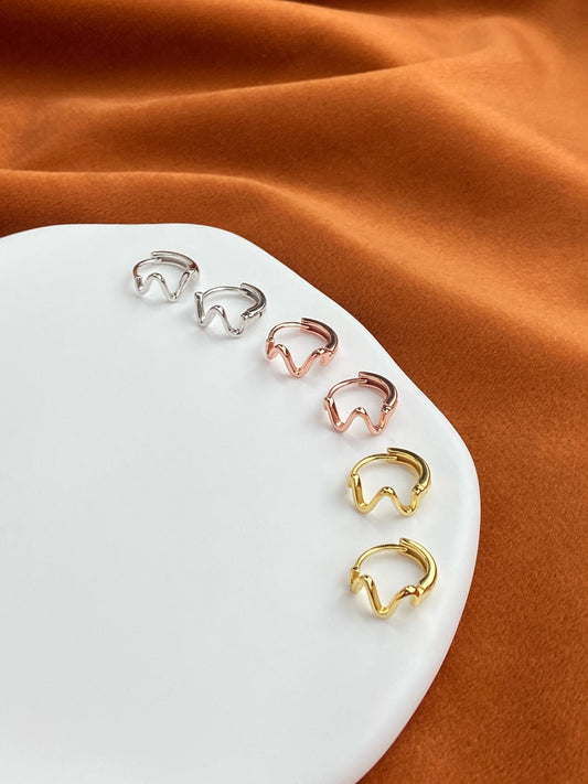 Abstract Wave Hoop Earrings, Geometric Wavy Hoops, Wiggle Huggie Jewelry, Daily Basic Crinkle Hoop, Gold Plated Sterling Silver Jewellery