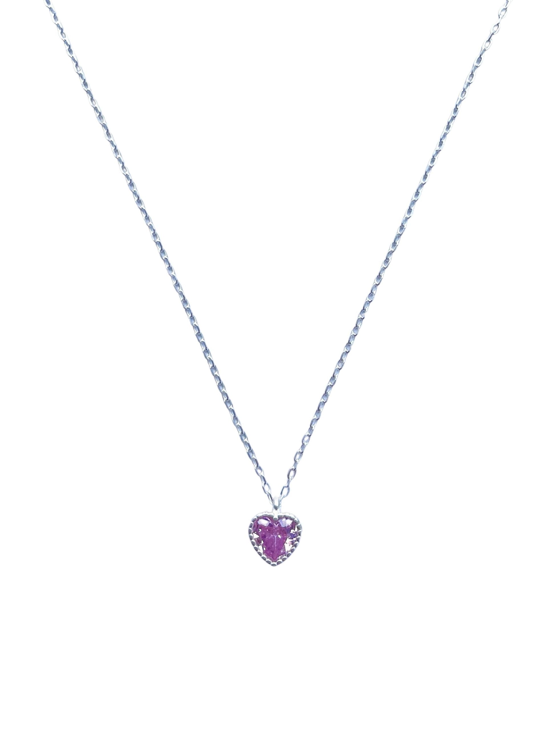 Cute Silver Heart Clavicle Necklace, Pink Heart Pendant Jewellery, Shiny Sparkling Love Necklace, Dainty Lovely Jewelry, 925 Sterling Silver