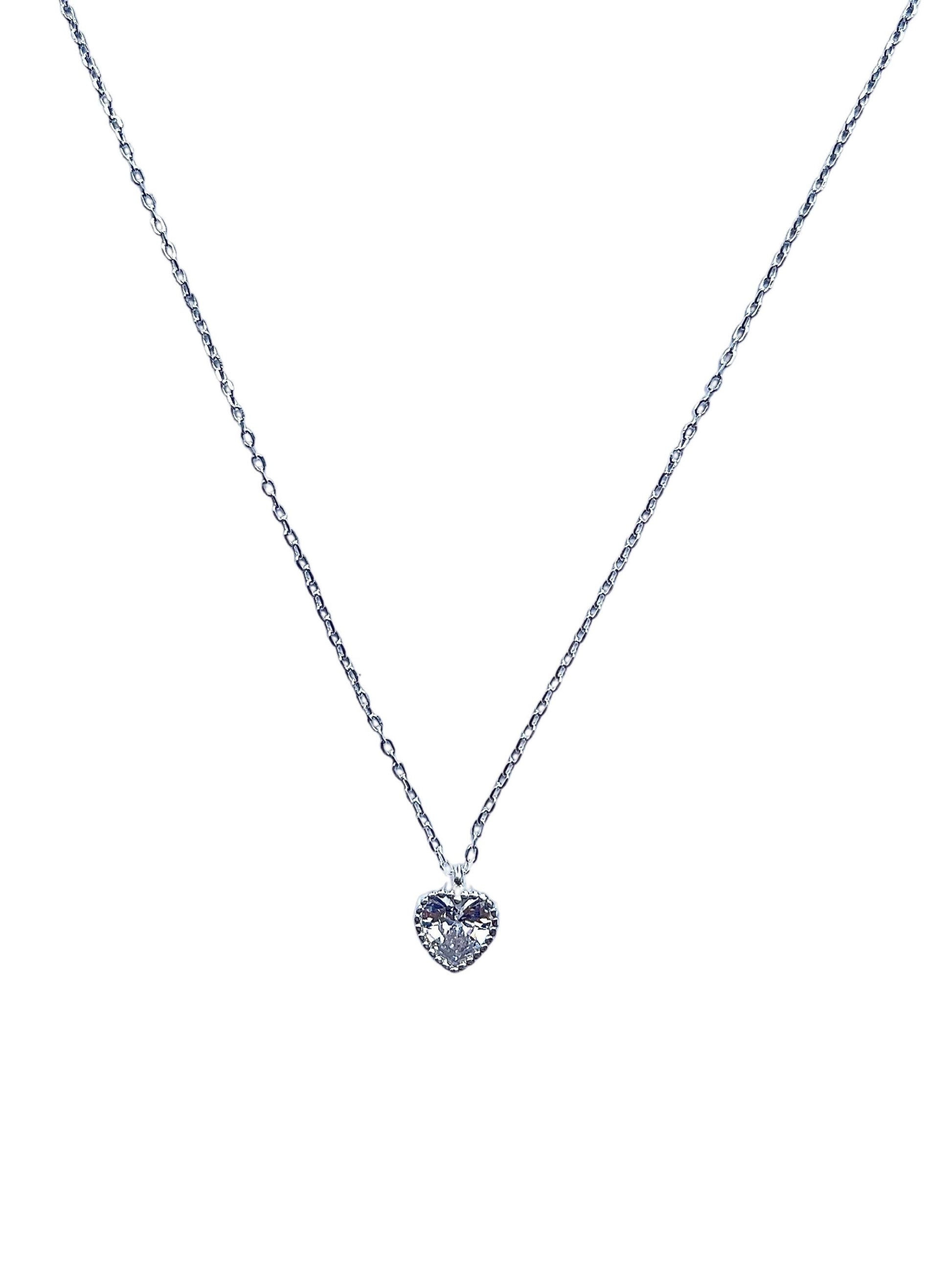 Cute Silver Heart Clavicle Necklace, Pink Heart Pendant Jewellery, Shiny Sparkling Love Necklace, Dainty Lovely Jewelry, 925 Sterling Silver