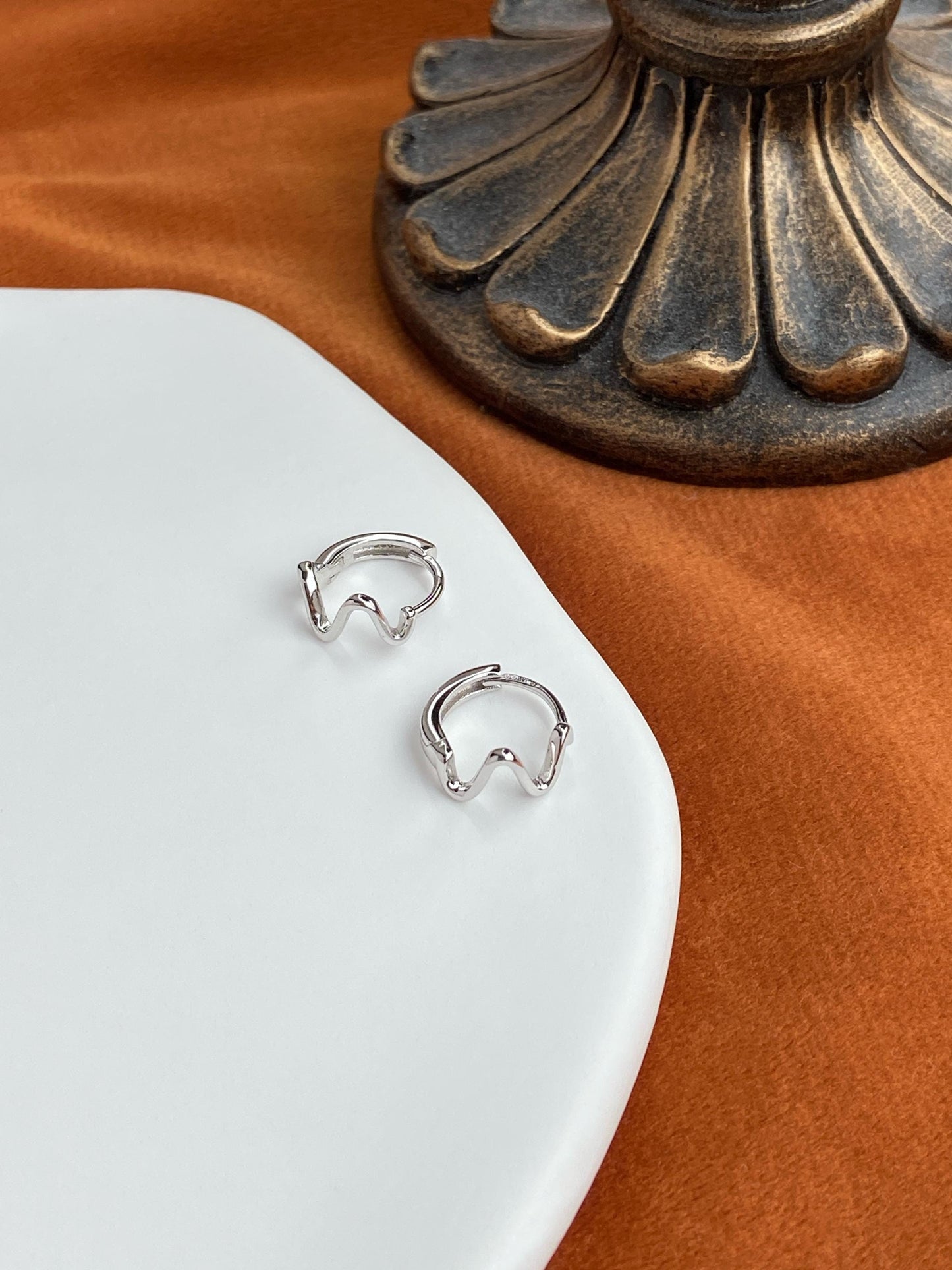 Abstract Wave Hoop Earrings, Geometric Wavy Hoops, Wiggle Huggie Jewelry, Daily Basic Crinkle Hoop, Gold Plated Sterling Silver Jewellery