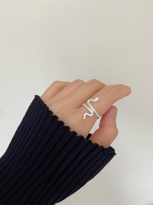Elegant Coiled Snake Ring, Luxury Climbing Snake Adjustable Rings Jewelry, Dainty Shiny Zircon Rings Jewellery