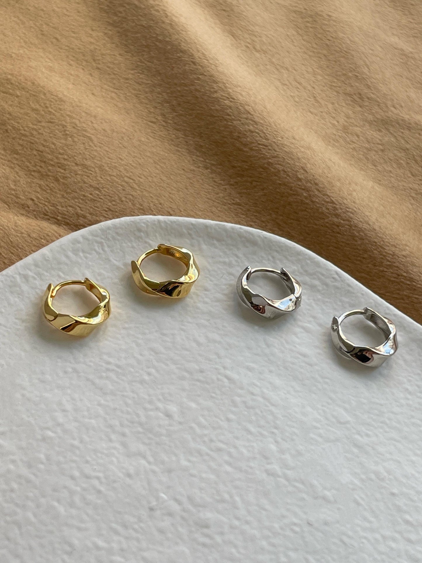 Basic Twist Hoops, Thick Spiral Earrings, Chunky Twisted Huggie Jewelry, Daily Everyday Hoop, 18K Gold Plated 925 Sterling Silver Jewellery