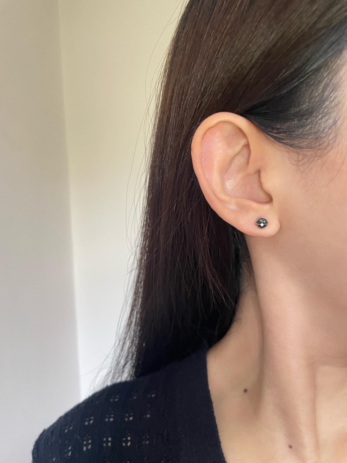 Astronaut & Planet Stud Earrings, Outer Space Galaxy Spaceman Studs, Cute Asymmetrical Animated Saturn Star Jewellery, Silver Enamel Jewelry