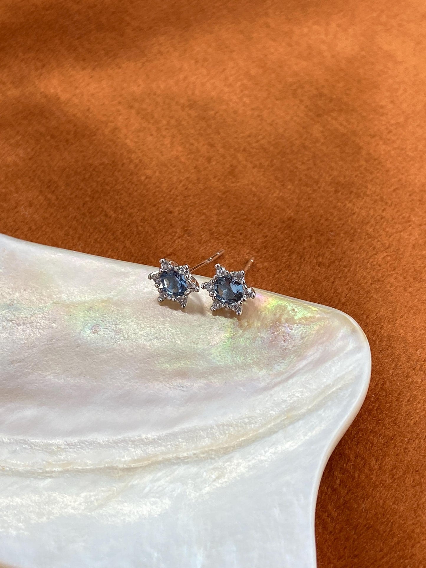 Mini Blue Star Stud Earrings, Cute Blue Snowflake Gemstone Earrings, Small Shiny Sapphire Jewelry, Sterling Silver Zircon Studs Jewellery