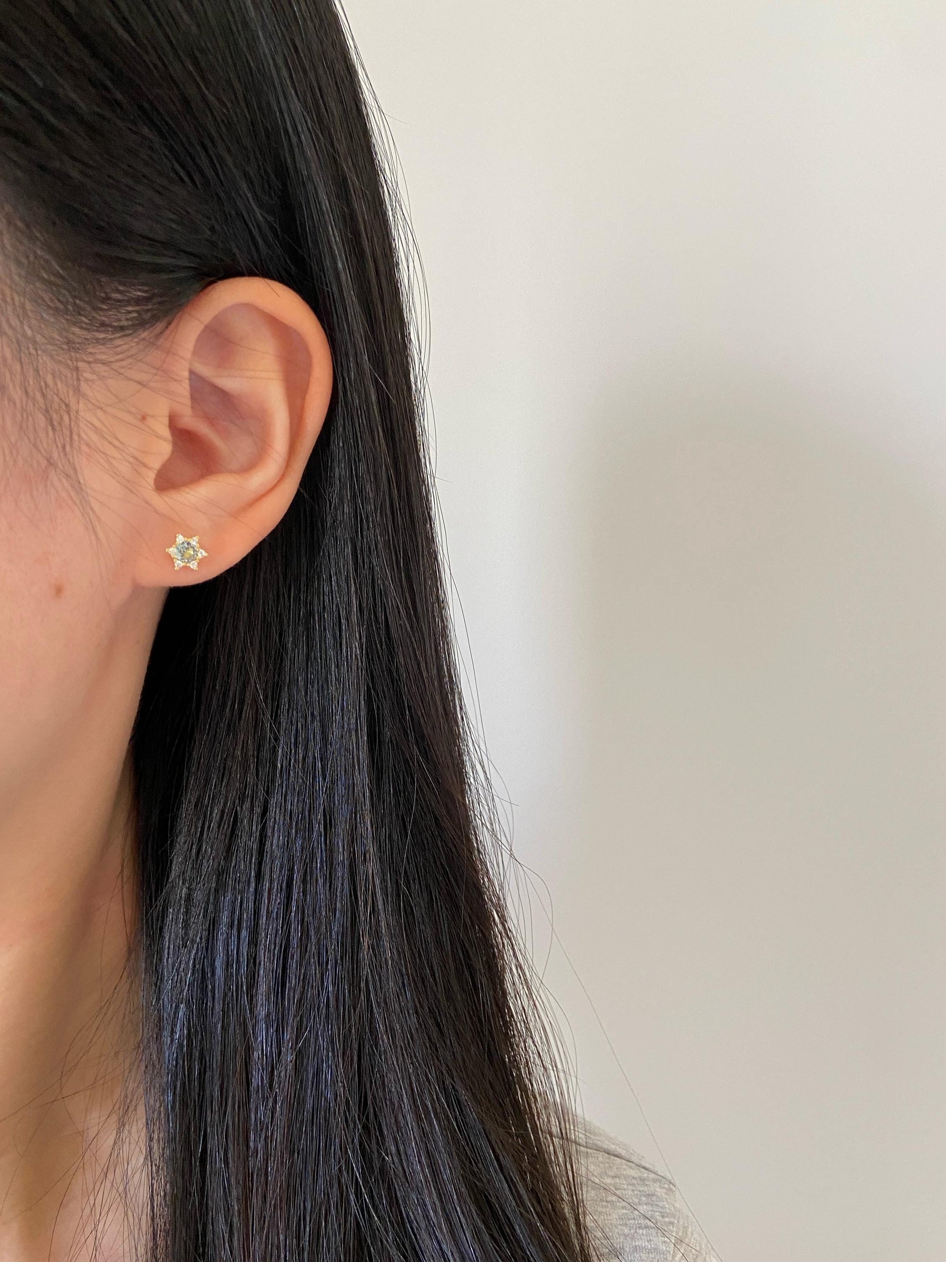 Mini Blue Star Stud Earrings, Cute Blue Snowflake Gemstone Earrings, Small Shiny Sapphire Jewelry, Sterling Silver Zircon Studs Jewellery