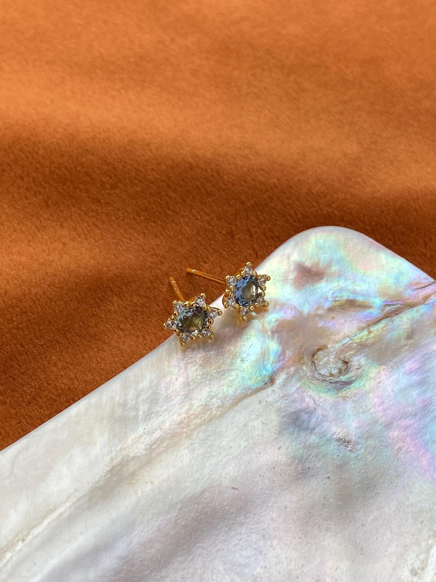 Mini Blue Star Stud Earrings, Cute Blue Snowflake Gemstone Earrings, Small Shiny Sapphire Jewelry, Sterling Silver Zircon Studs Jewellery