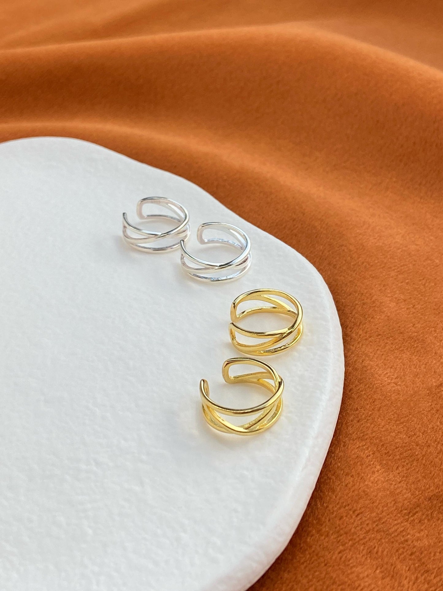 Multilayer Ear Cuffs, Daily Simple Non-Piercing Earrings, Irregularly Cross Shaped Silver Ear Cuff Jewelry, Dainty Helix Earcuff Jewellery