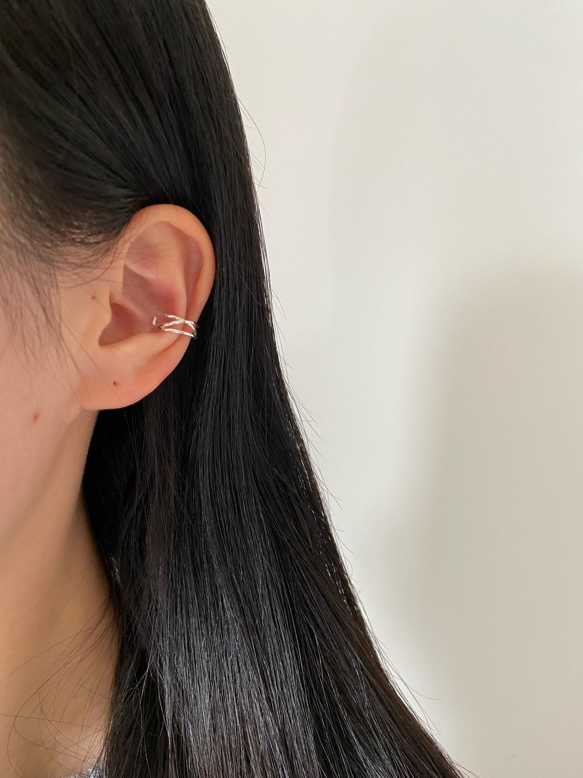 Multilayer Ear Cuffs, Daily Simple Non-Piercing Earrings, Irregularly Cross Shaped Silver Ear Cuff Jewelry, Dainty Helix Earcuff Jewellery