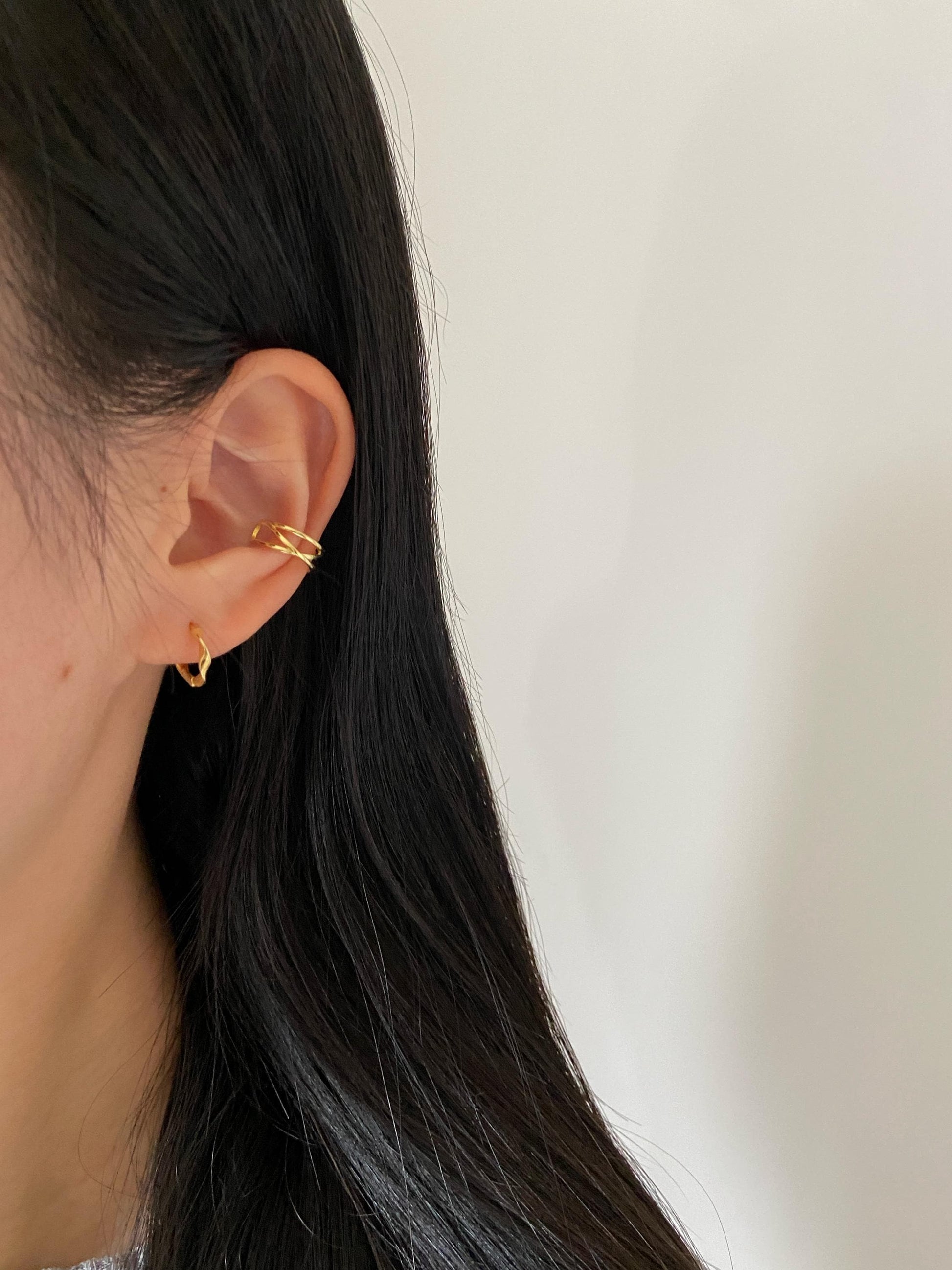 Multilayer Ear Cuffs, Daily Simple Non-Piercing Earrings, Irregularly Cross Shaped Silver Ear Cuff Jewelry, Dainty Helix Earcuff Jewellery