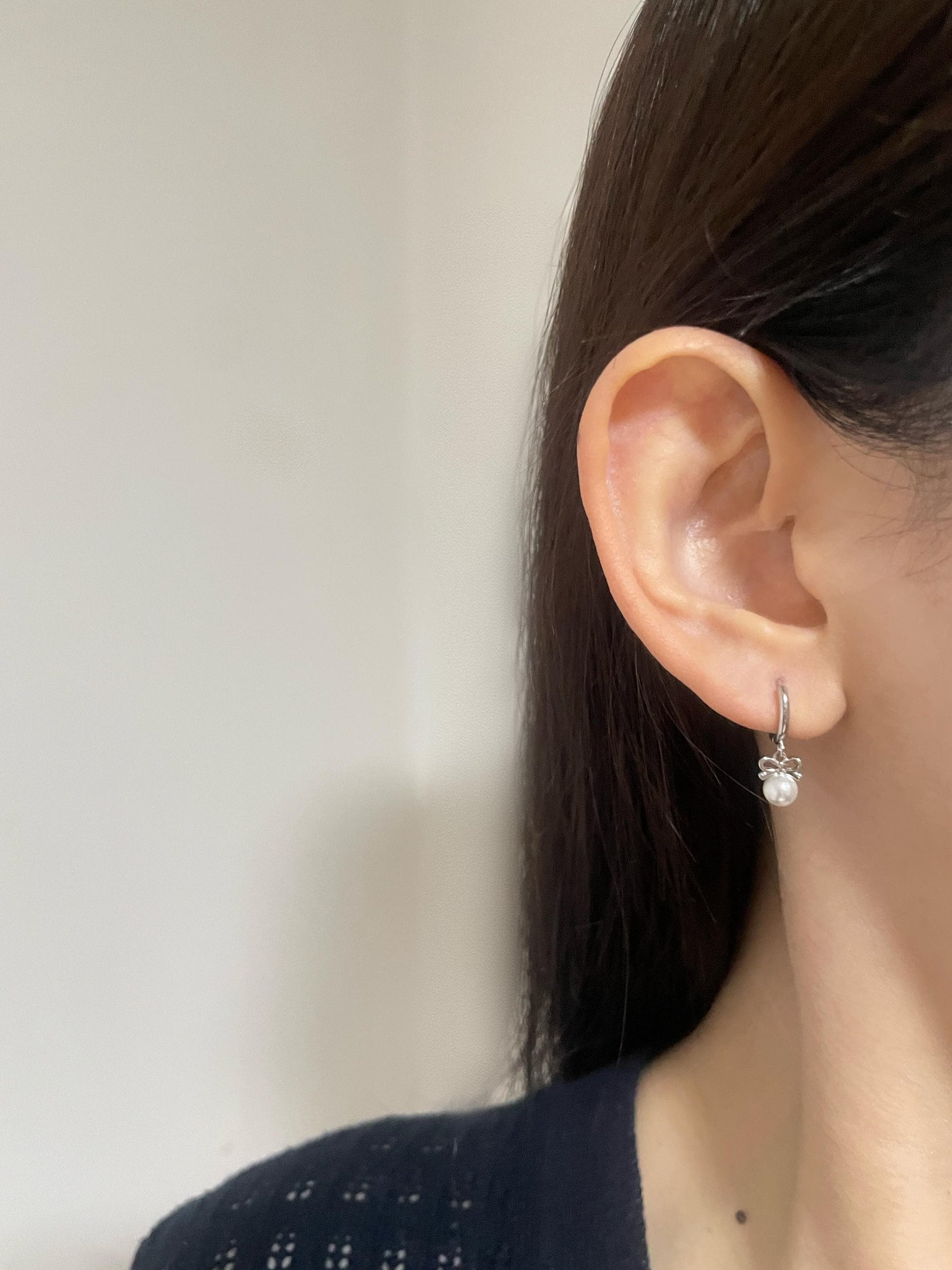 Bowknot Pearl Hoop Earrings, Cute Pearl Drop Dangle Earrings, Vintage Style Pearl Hoops Jewelry, Retro Gold Plated Sterling Silver Jewellery