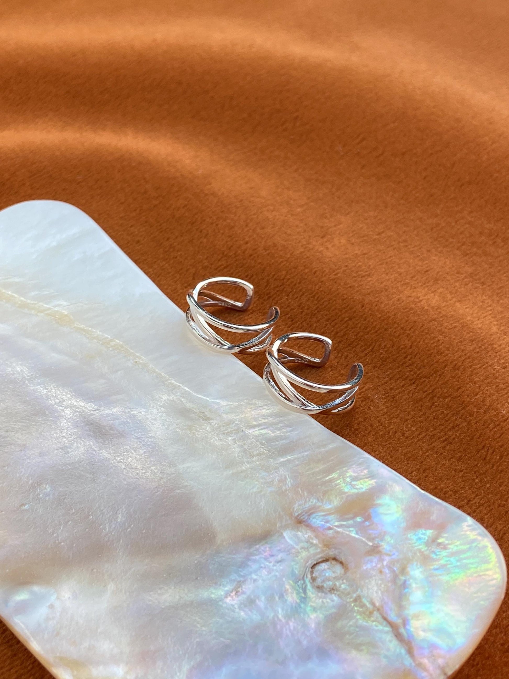 Multilayer Ear Cuffs, Daily Simple Non-Piercing Earrings, Irregularly Cross Shaped Silver Ear Cuff Jewelry, Dainty Helix Earcuff Jewellery