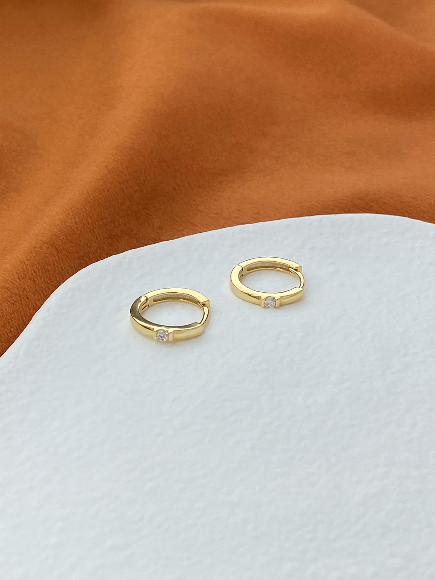 Basic Gemstone Hoops, Green / White Stone Huggie Earrings Jewelry, Dainty Emerald Green Zircon Hoop, Gold Plated Sterling Silver Jewellery