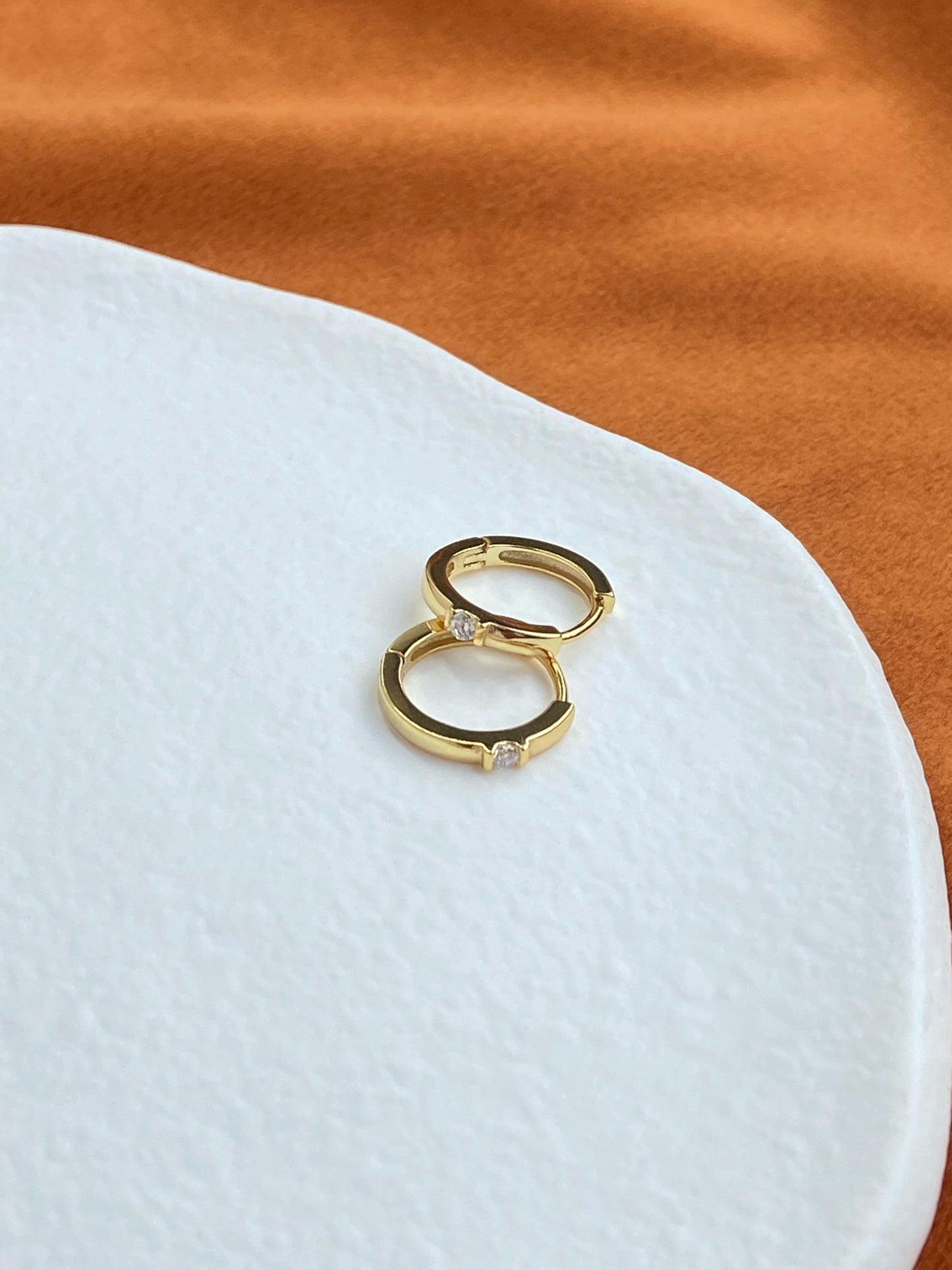 Basic Gemstone Hoops, Green / White Stone Huggie Earrings Jewelry, Dainty Emerald Green Zircon Hoop, Gold Plated Sterling Silver Jewellery